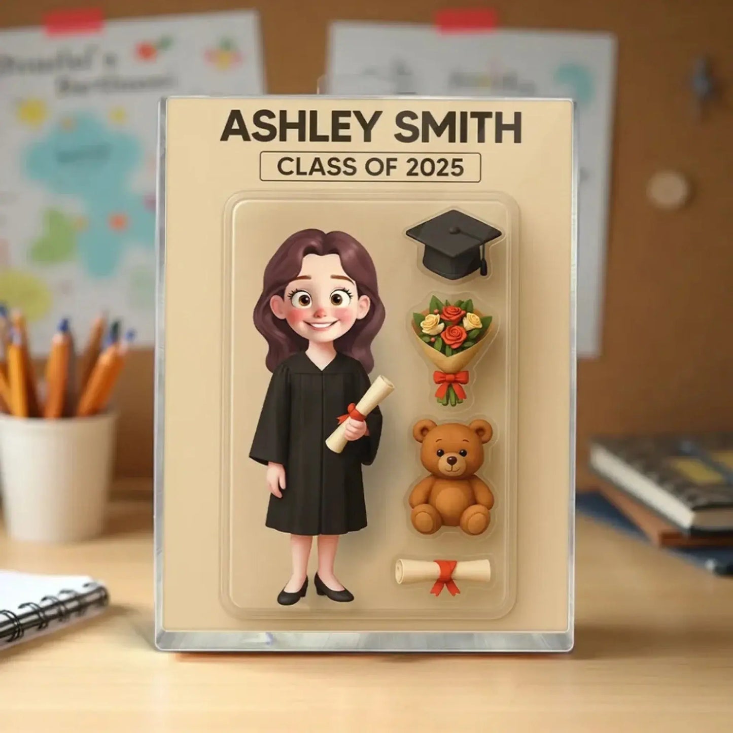 3D Cartoon Graduate Figure Art – Personalized Flat Acrylic Block Plaque – Custom Graduation Gift for Students Ezcustomize