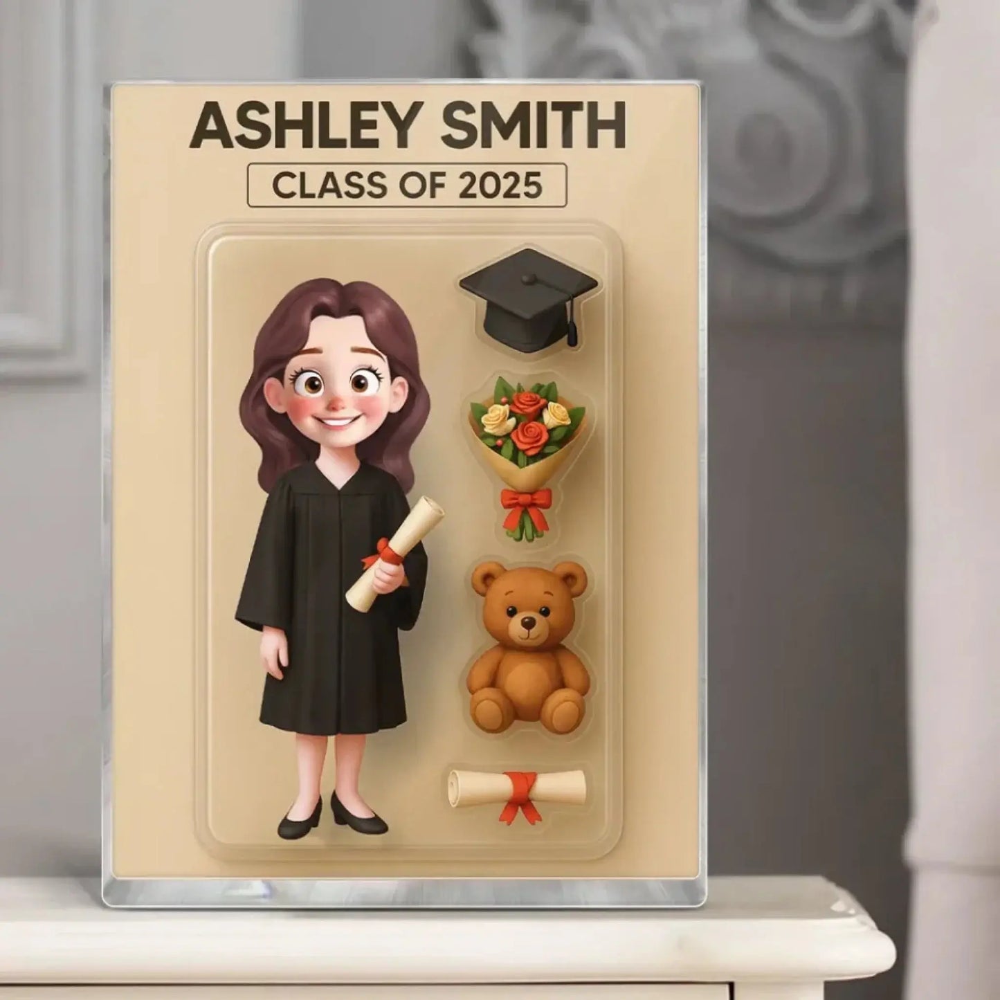 3D Cartoon Graduate Figure Art – Personalized Flat Acrylic Block Plaque – Custom Graduation Gift for Students Ezcustomize
