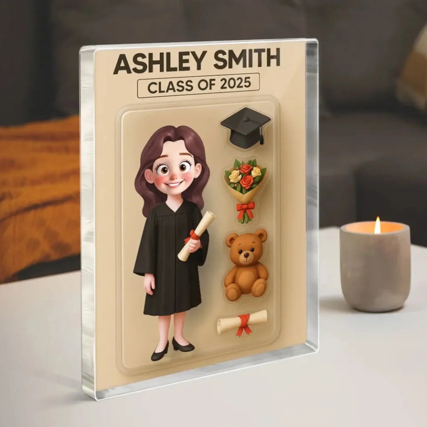 3D Cartoon Graduate Figure Art – Personalized Flat Acrylic Block Plaque – Custom Graduation Gift for Students Ezcustomize