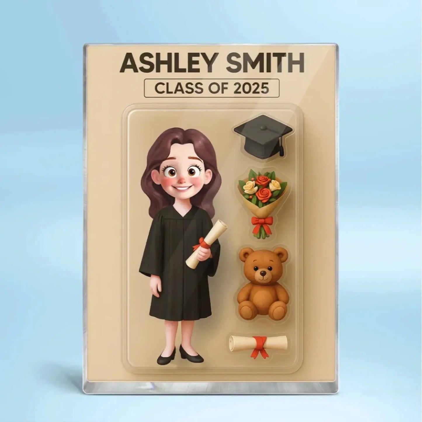 3D Cartoon Graduate Figure Art – Personalized Flat Acrylic Block Plaque – Custom Graduation Gift for Students Ezcustomize