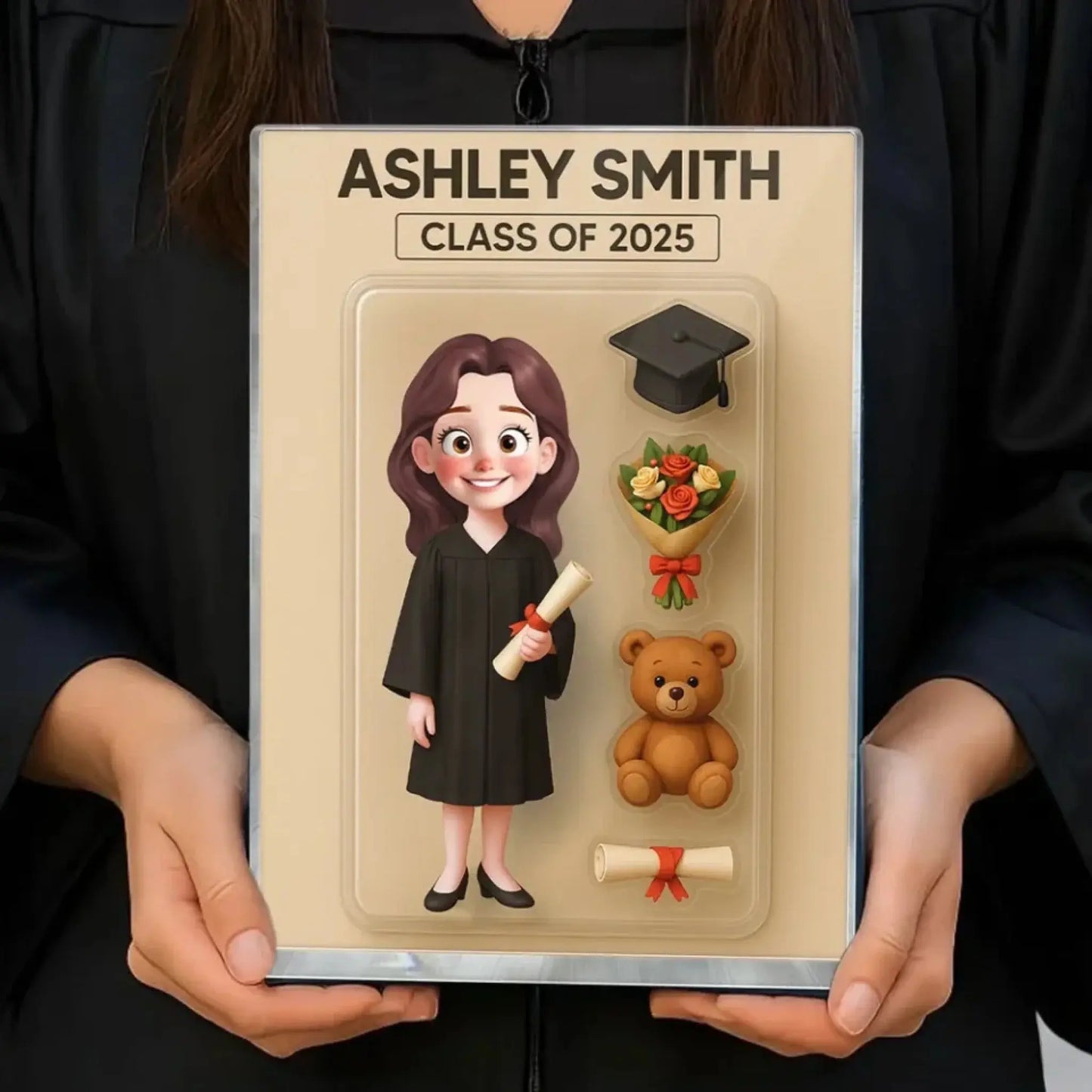 3D Cartoon Graduate Figure Art – Personalized Flat Acrylic Block Plaque – Custom Graduation Gift for Students Ezcustomize