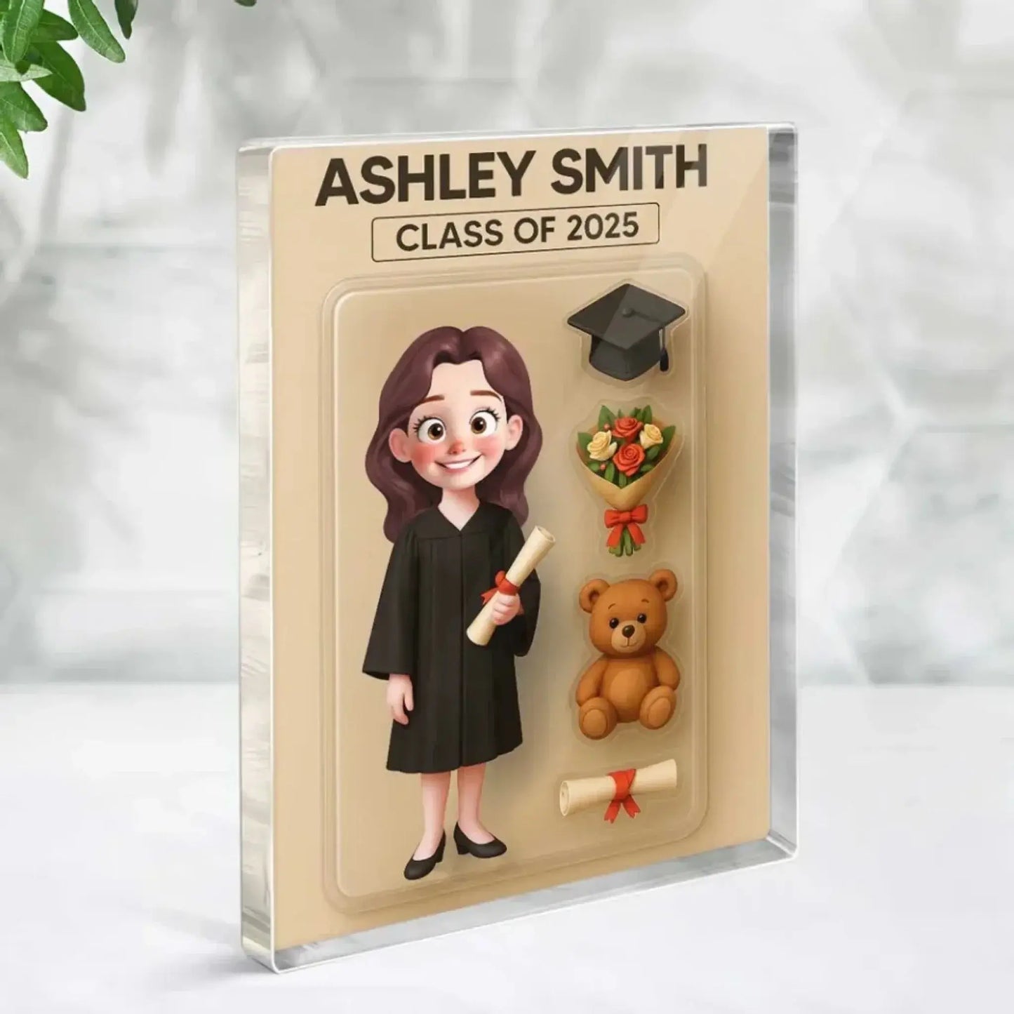 3D Cartoon Graduate Figure Art – Personalized Flat Acrylic Block Plaque – Custom Graduation Gift for Students Ezcustomize