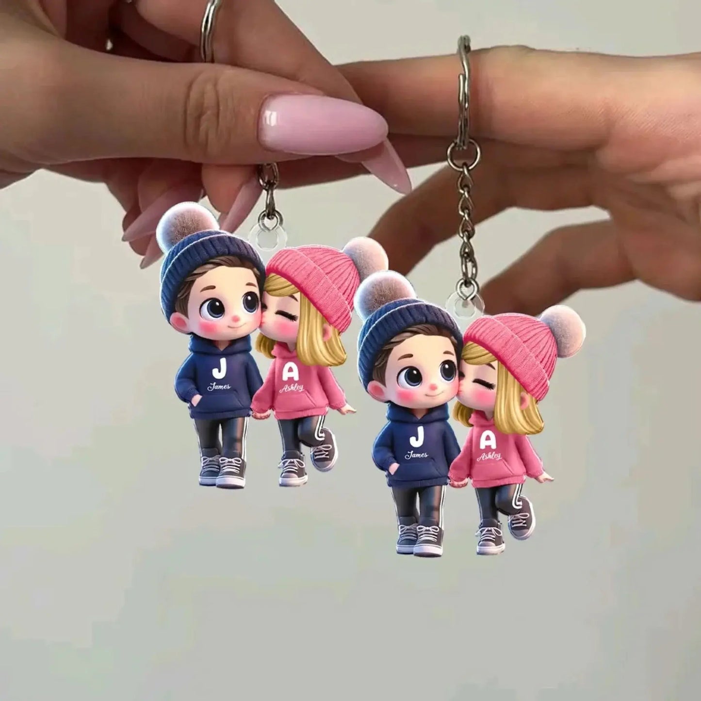 3D Effect Cartoon Couple Walking Keychain – Personalized Acrylic Photo Style Gift for Boyfriend or Girlfriend Ezcustomize