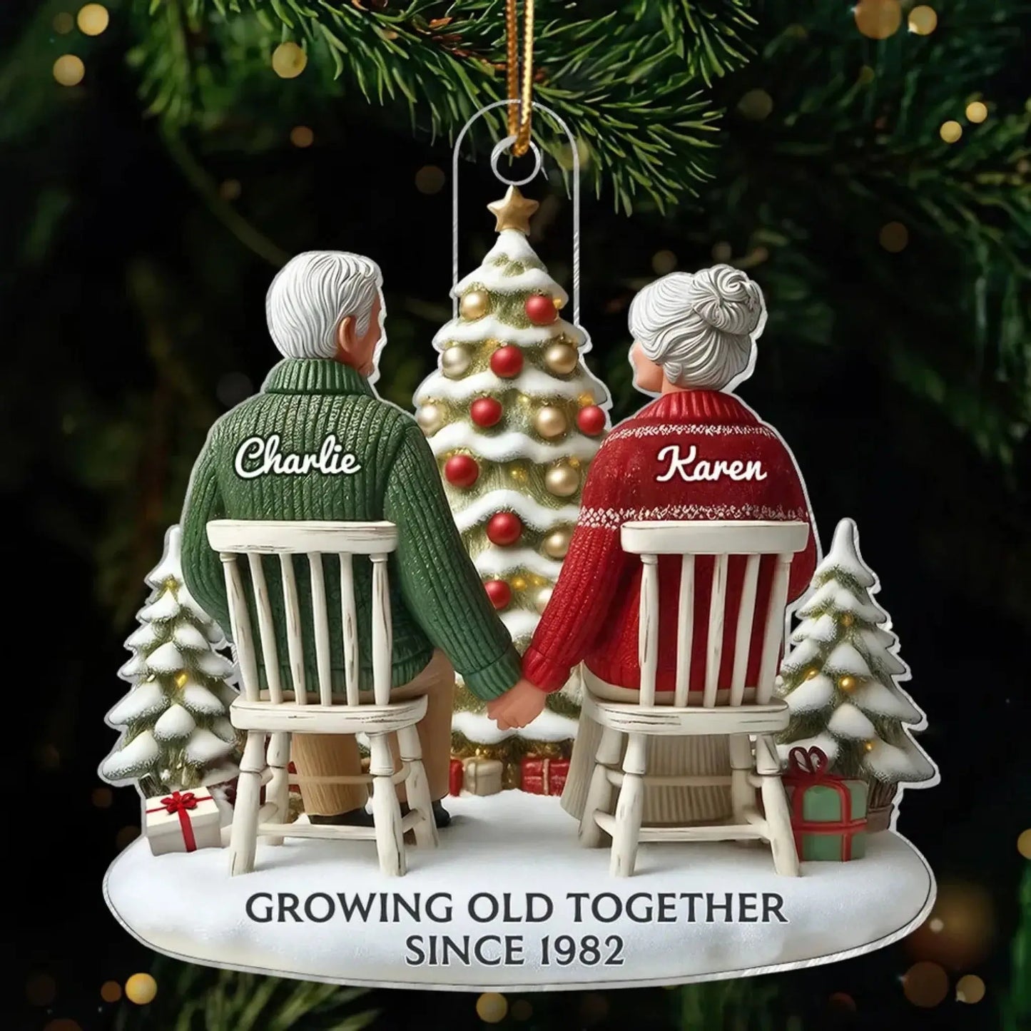 3D Effect Couple Growing Old Together Personalized Flat Acrylic Ornament, Heartfelt 2025 Gift Anniversary Gift For Him, For Her, Husband, Wife Ezcustomize