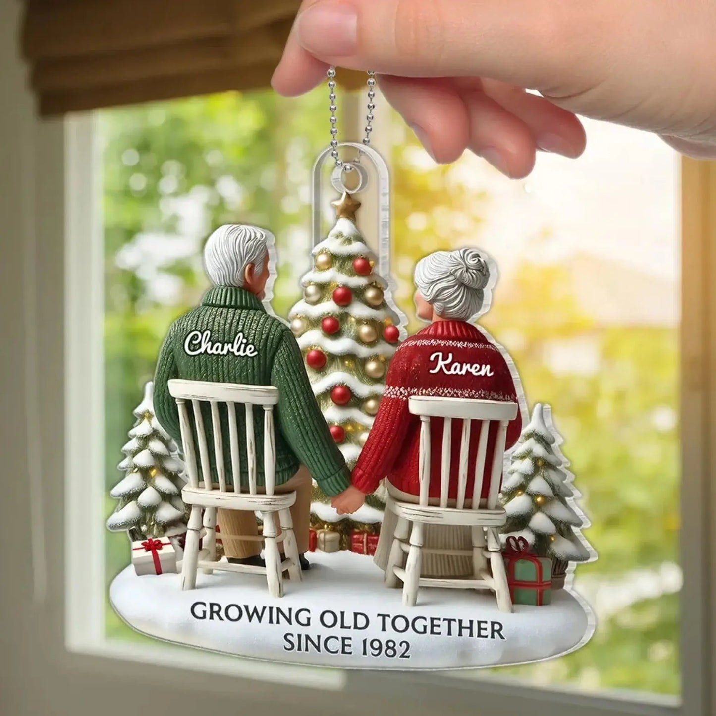 3D Effect Couple Growing Old Together Personalized Flat Acrylic Ornament, Heartfelt 2025 Gift Anniversary Gift For Him, For Her, Husband, Wife Ezcustomize