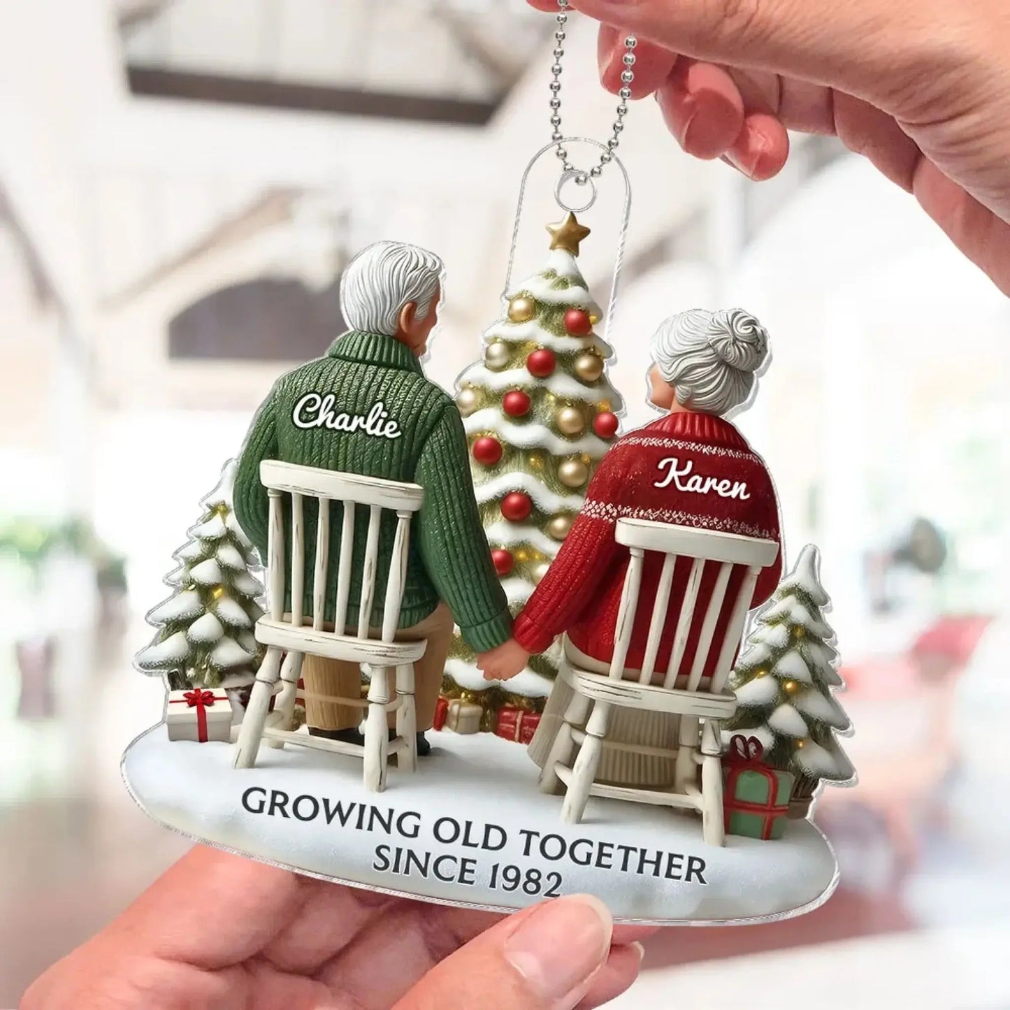 3D Effect Couple Growing Old Together Personalized Flat Acrylic Ornament, Heartfelt 2025 Gift Anniversary Gift For Him, For Her, Husband, Wife Ezcustomize