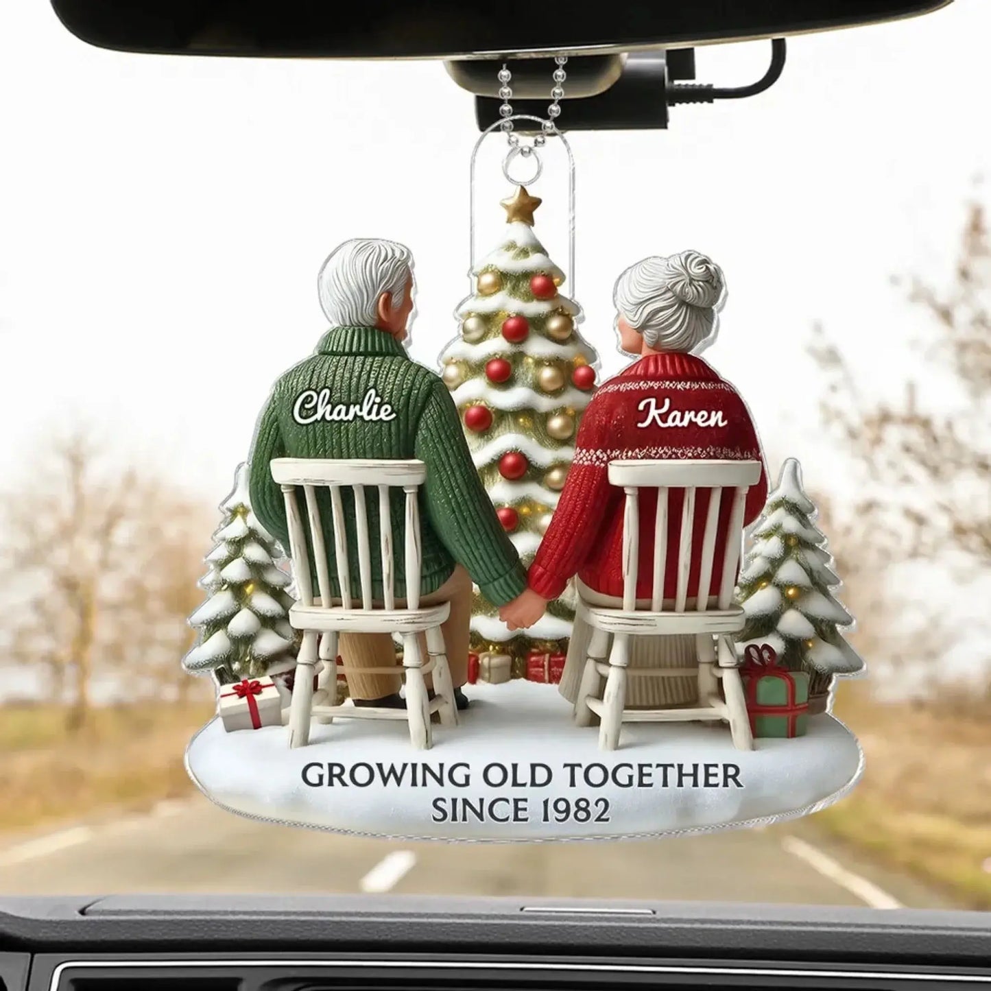 3D Effect Couple Growing Old Together Personalized Flat Acrylic Ornament, Heartfelt 2025 Gift Anniversary Gift For Him, For Her, Husband, Wife Ezcustomize