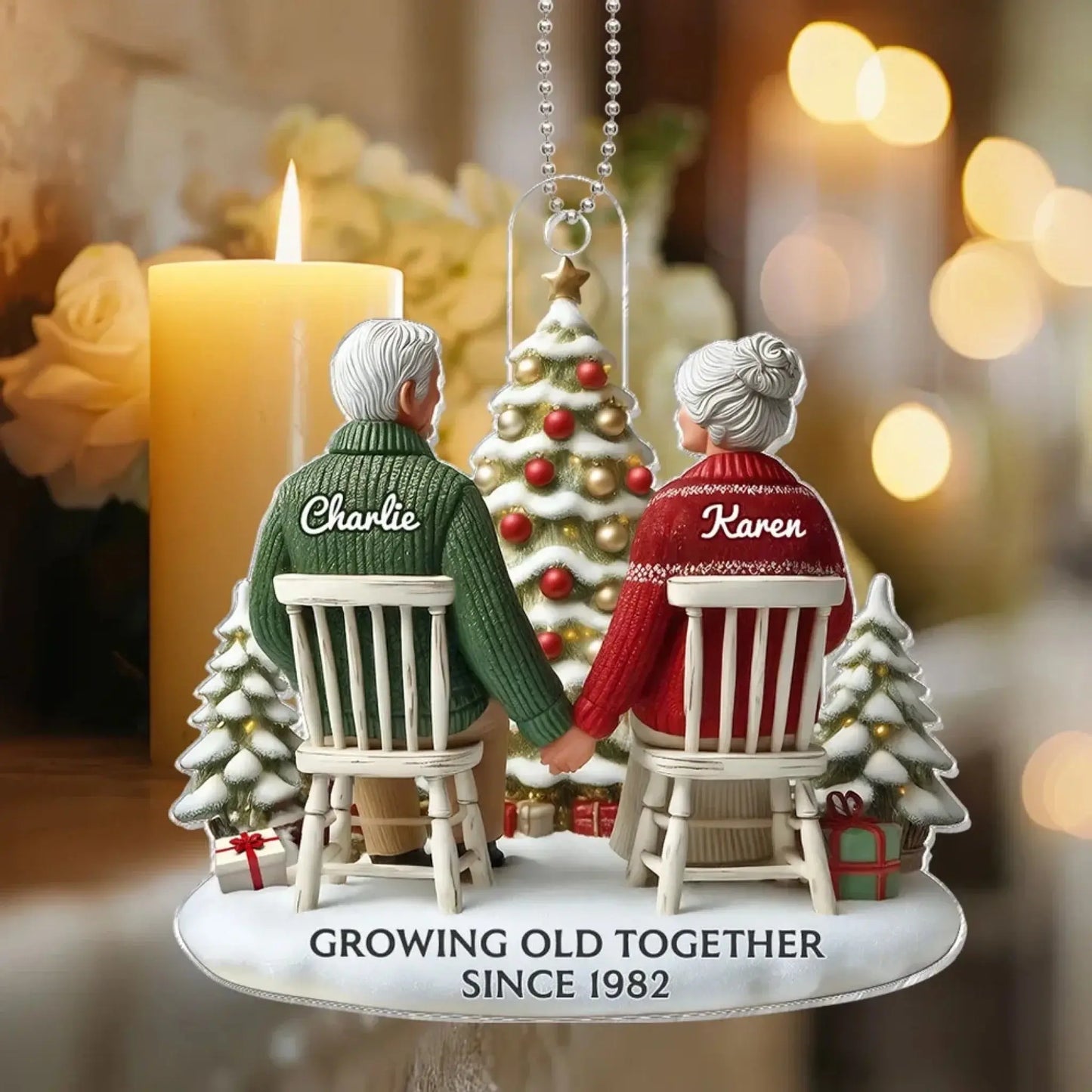 3D Effect Couple Growing Old Together Personalized Flat Acrylic Ornament, Heartfelt 2025 Gift Anniversary Gift For Him, For Her, Husband, Wife Ezcustomize