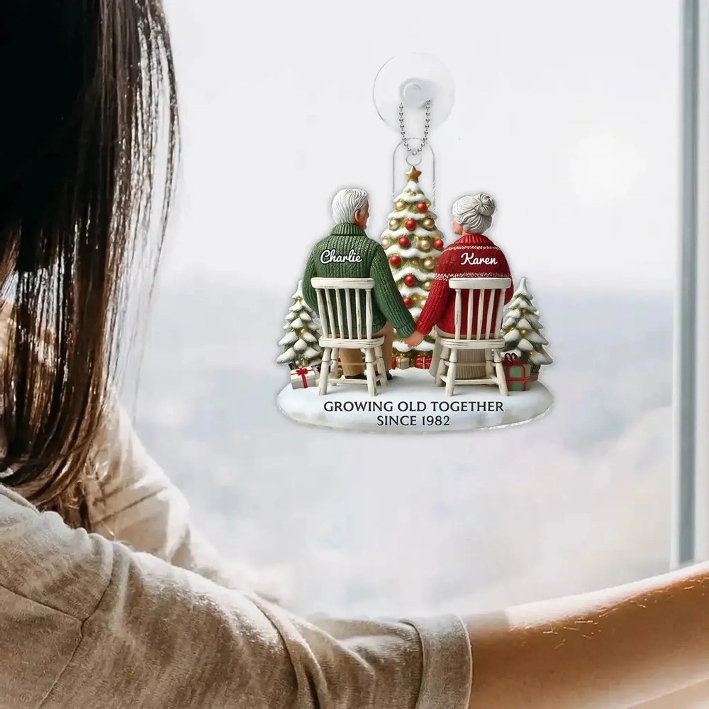 3D Effect Couple Growing Old Together Personalized Flat Acrylic Ornament, Heartfelt 2025 Gift Anniversary Gift For Him, For Her, Husband, Wife Ezcustomize