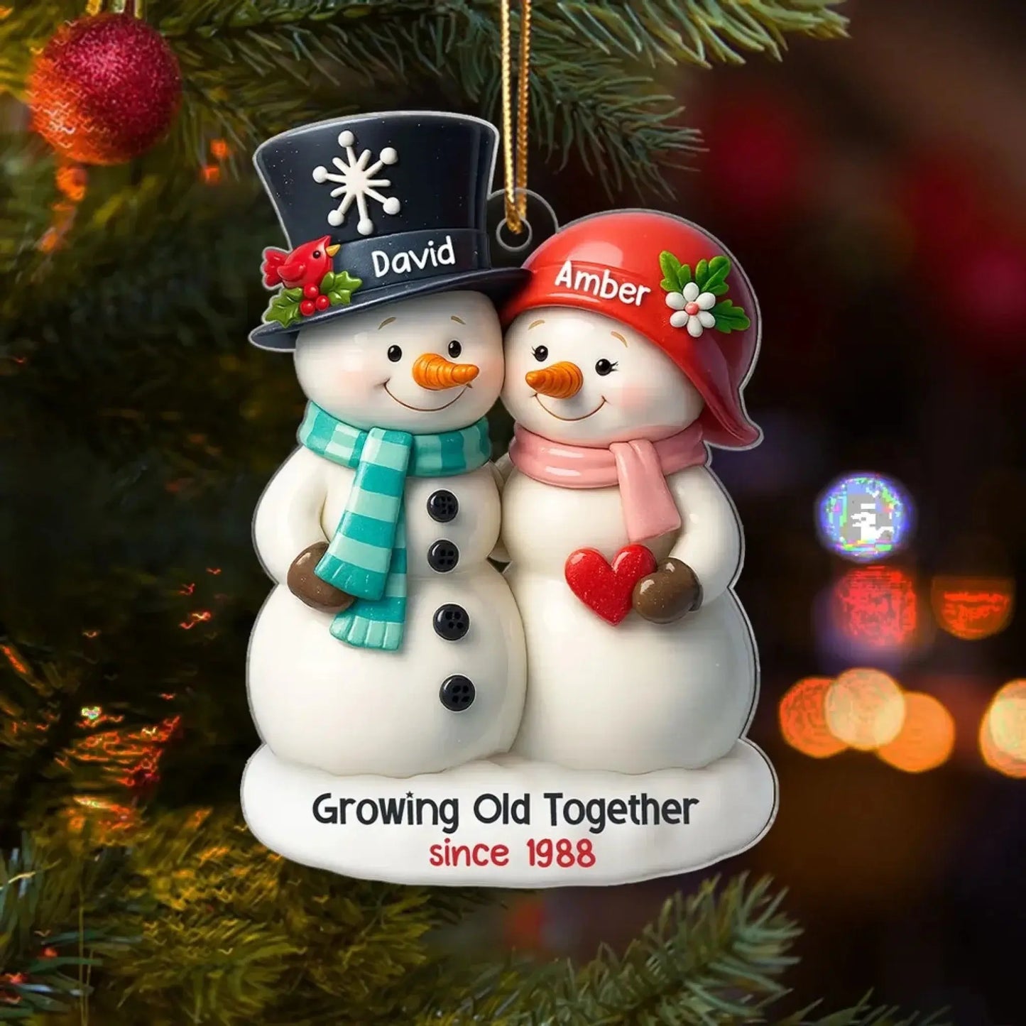 3D Effect Couple Snowman Growing Old Together Personalized Acrylic Ornament, Christmas Gift for him, Gift for her, Anniversary Keepsake Gift Ezcustomize