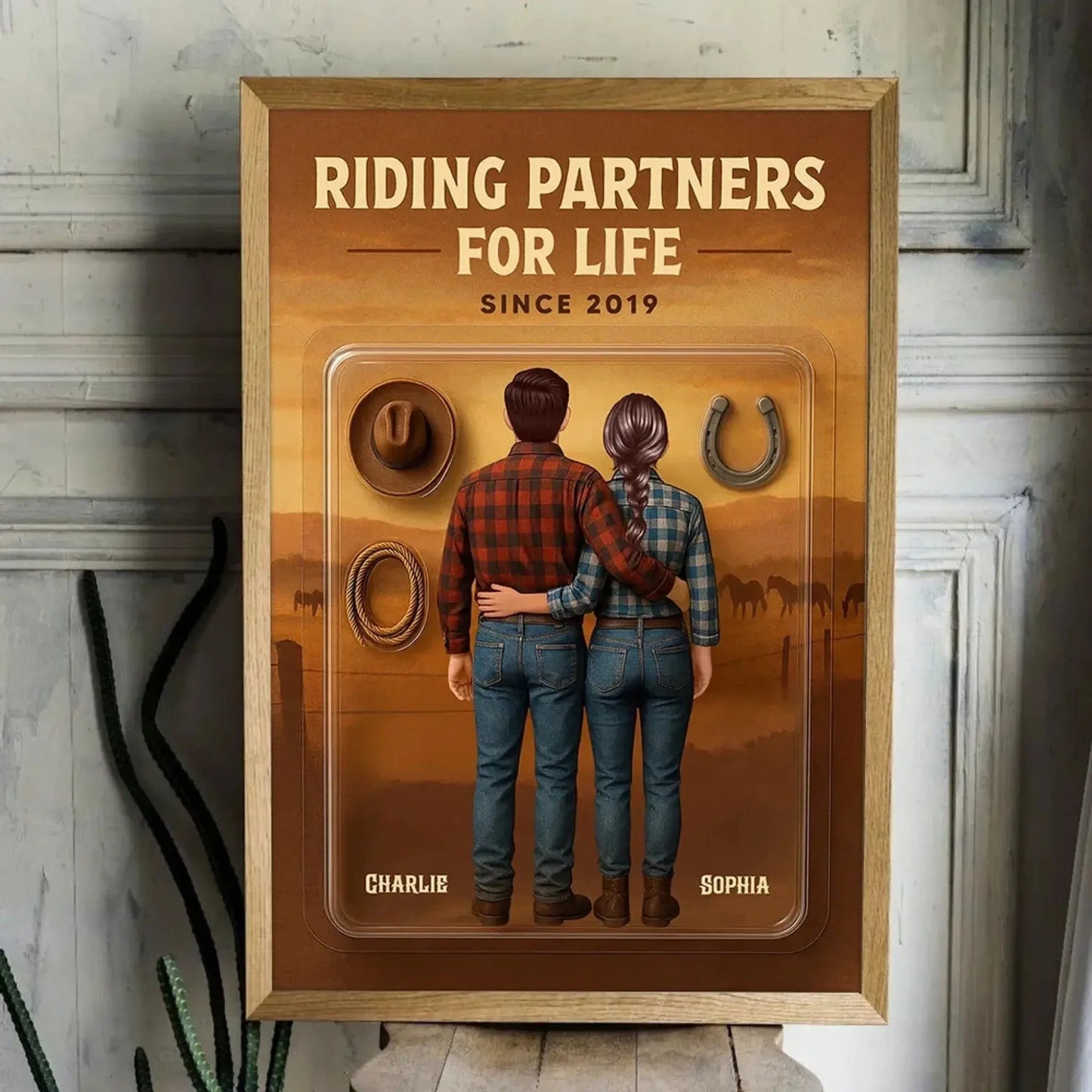 3D Effect Custom Horse Riding Couple Poster – Personalized Cowboy & Cowgirl Wall Art, Riding Partners For Life Gift Ezcustomize