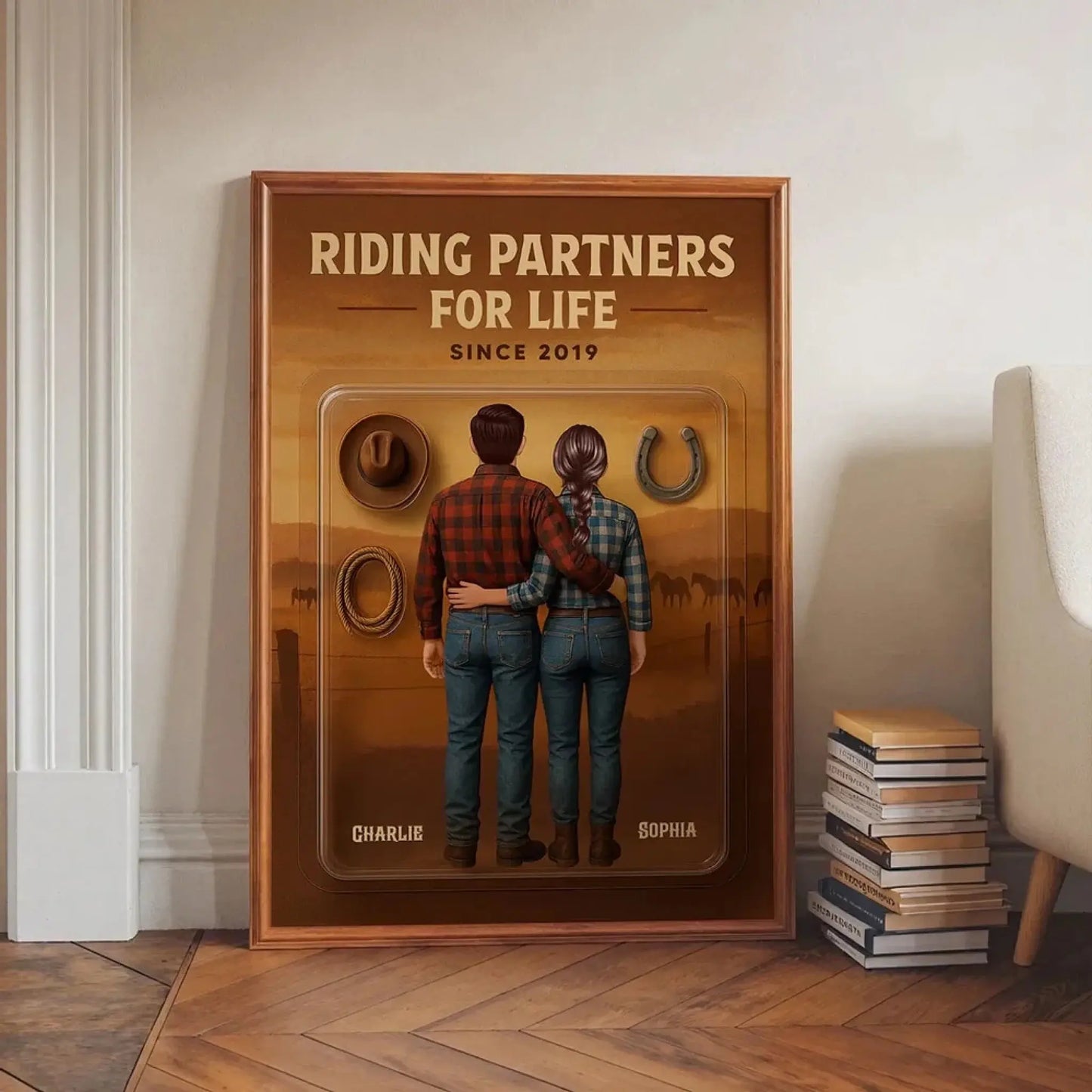 3D Effect Custom Horse Riding Couple Poster – Personalized Cowboy & Cowgirl Wall Art, Riding Partners For Life Gift Ezcustomize