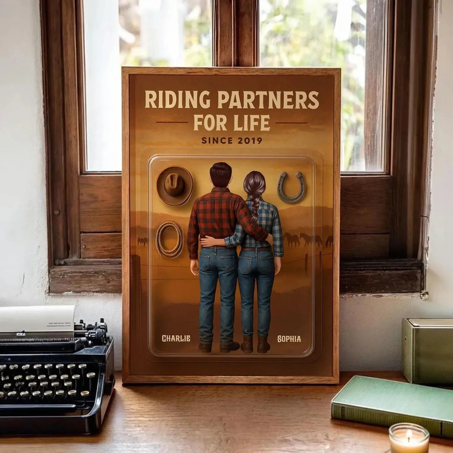 3D Effect Custom Horse Riding Couple Poster – Personalized Cowboy & Cowgirl Wall Art, Riding Partners For Life Gift Ezcustomize