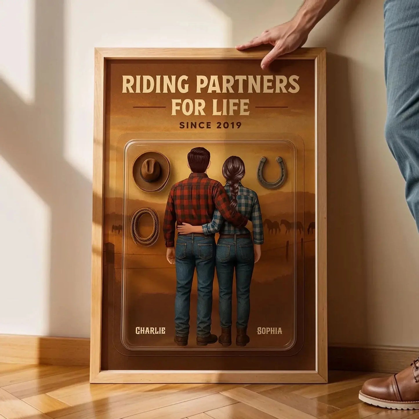 3D Effect Custom Horse Riding Couple Poster – Personalized Cowboy & Cowgirl Wall Art, Riding Partners For Life Gift Ezcustomize