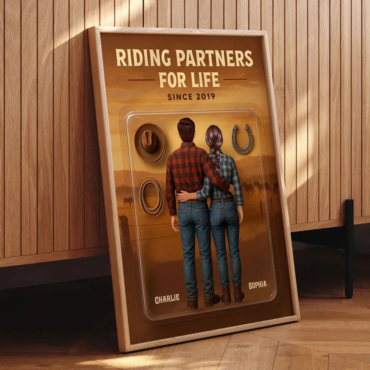 3D Effect Custom Horse Riding Couple Poster – Personalized Cowboy & Cowgirl Wall Art, Riding Partners For Life Gift Ezcustomize