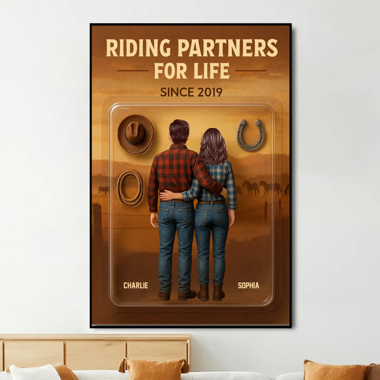 3D Effect Custom Horse Riding Couple Poster – Personalized Cowboy & Cowgirl Wall Art, Riding Partners For Life Gift Ezcustomize
