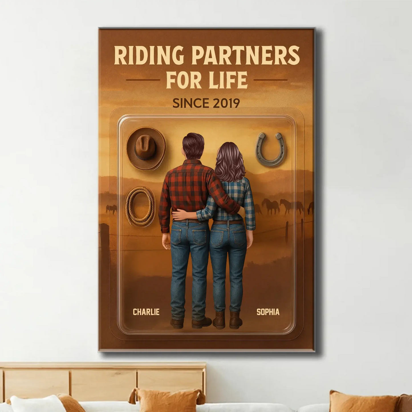 3D Effect Custom Horse Riding Couple Poster – Personalized Cowboy & Cowgirl Wall Art, Riding Partners For Life Gift Ezcustomize