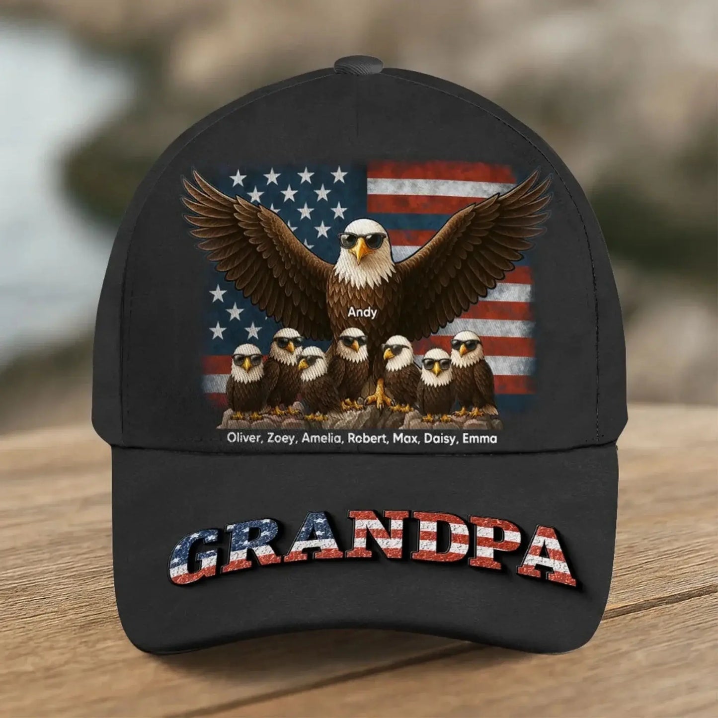 3D Effect Eagle Dad & Grandpa Cap – Personalized Classic Hat – Perfect 2025 Father’s Day Gift for Dad, Husband, or Grandpa Ezcustomize
