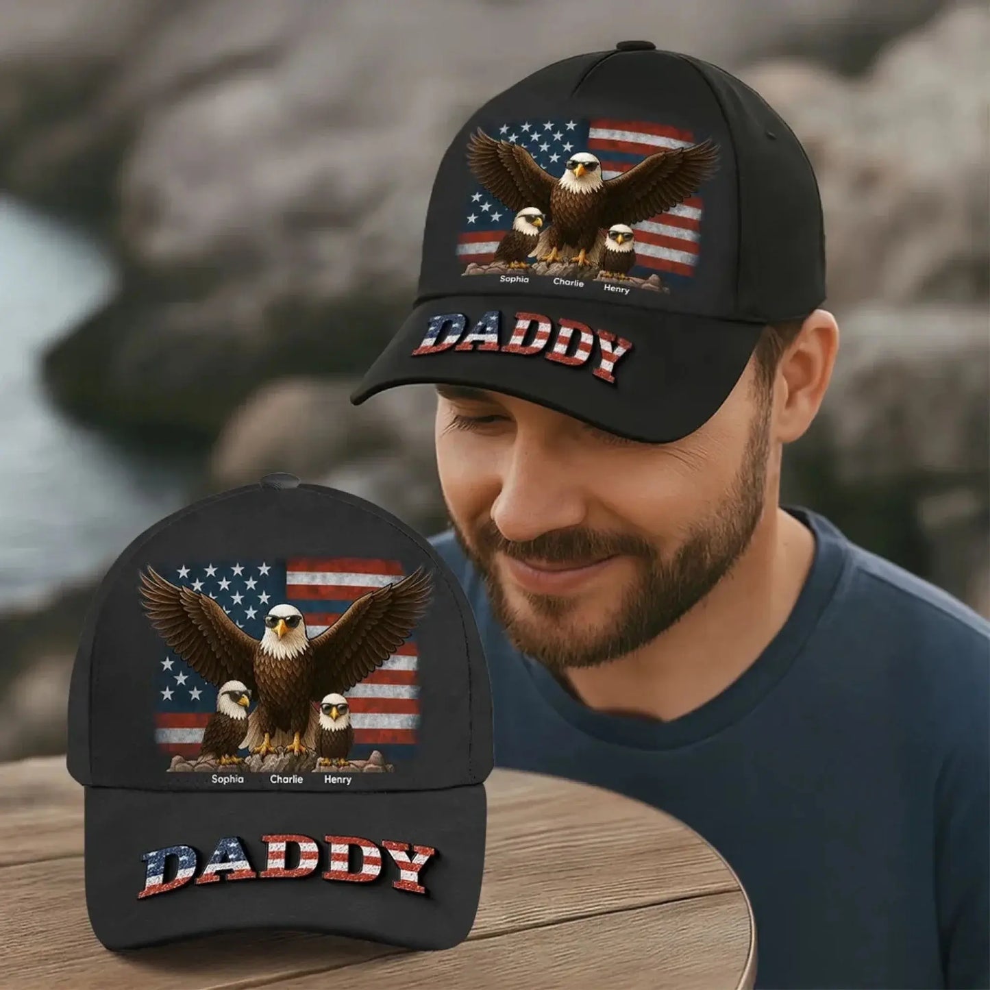 3D Effect Eagle Dad & Grandpa Cap – Personalized Classic Hat – Perfect 2025 Father’s Day Gift for Dad, Husband, or Grandpa Ezcustomize