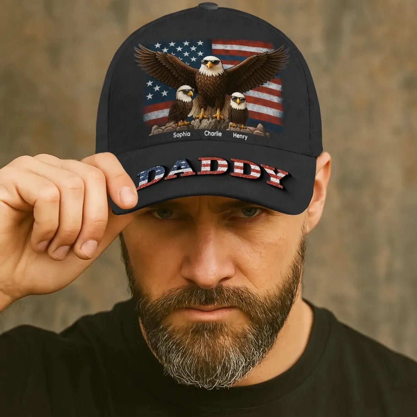 3D Effect Eagle Dad & Grandpa Cap – Personalized Classic Hat – Perfect 2025 Father’s Day Gift for Dad, Husband, or Grandpa Ezcustomize