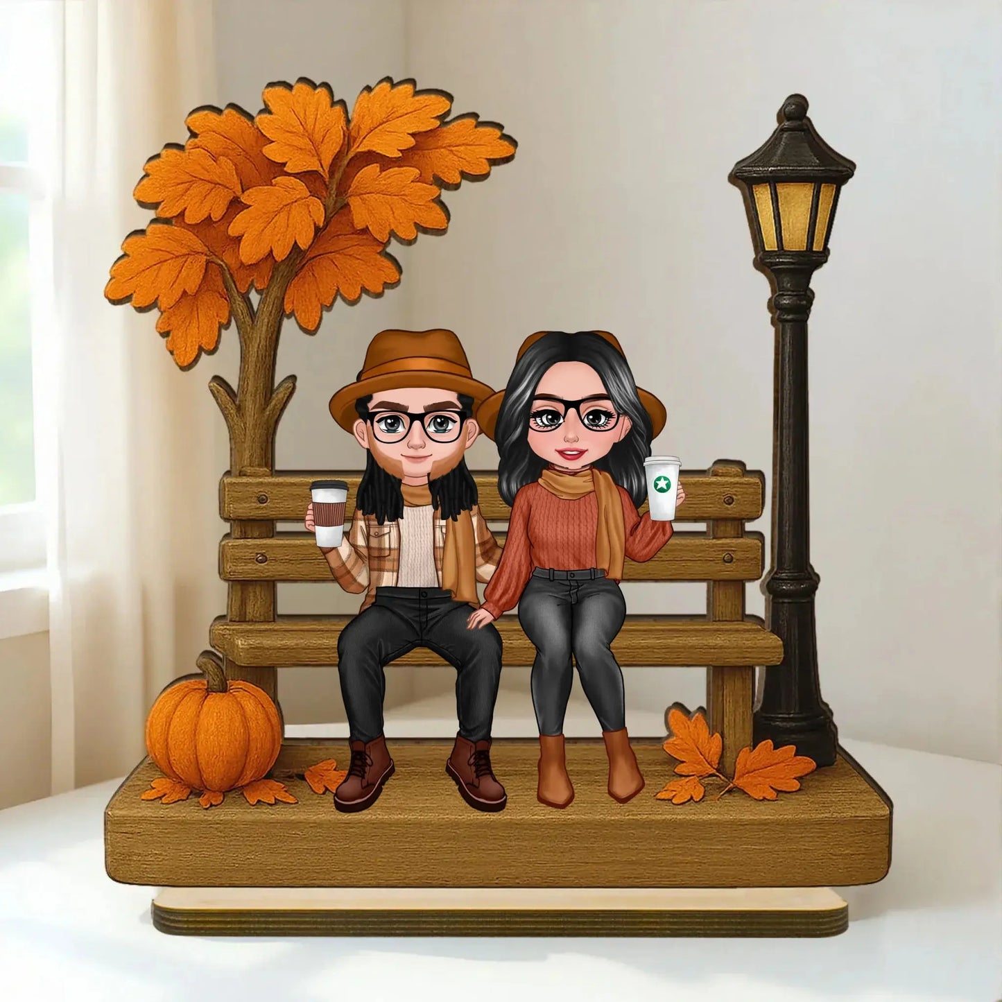 3D Effect Fall Season Couple Plaque – Personalized 2-Layer Wooden Gift with Names – Custom Autumn Decor for Him Her Ezcustomize