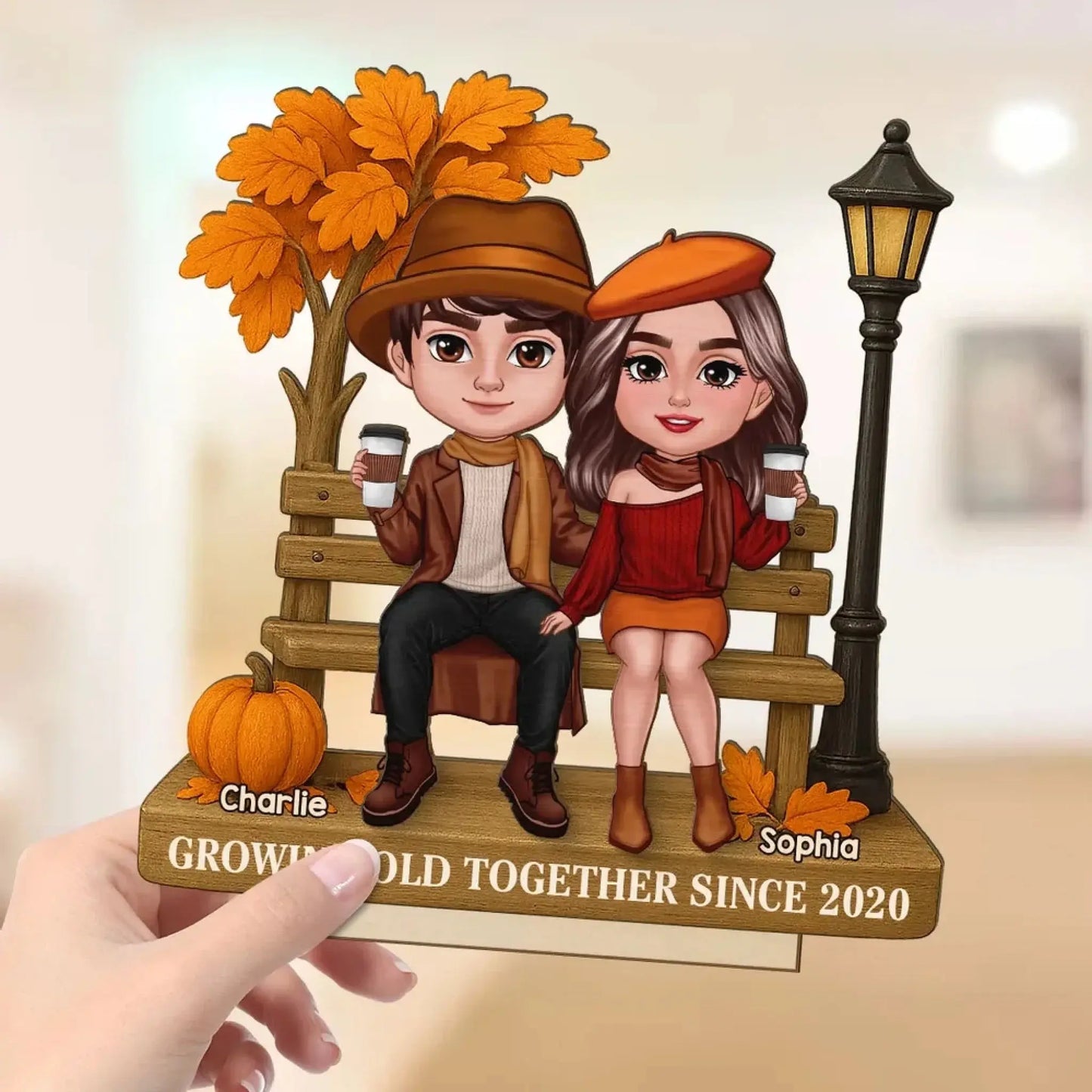 3D Effect Fall Season Couple Plaque – Personalized 2-Layer Wooden Gift with Names – Custom Autumn Decor for Him Her Ezcustomize