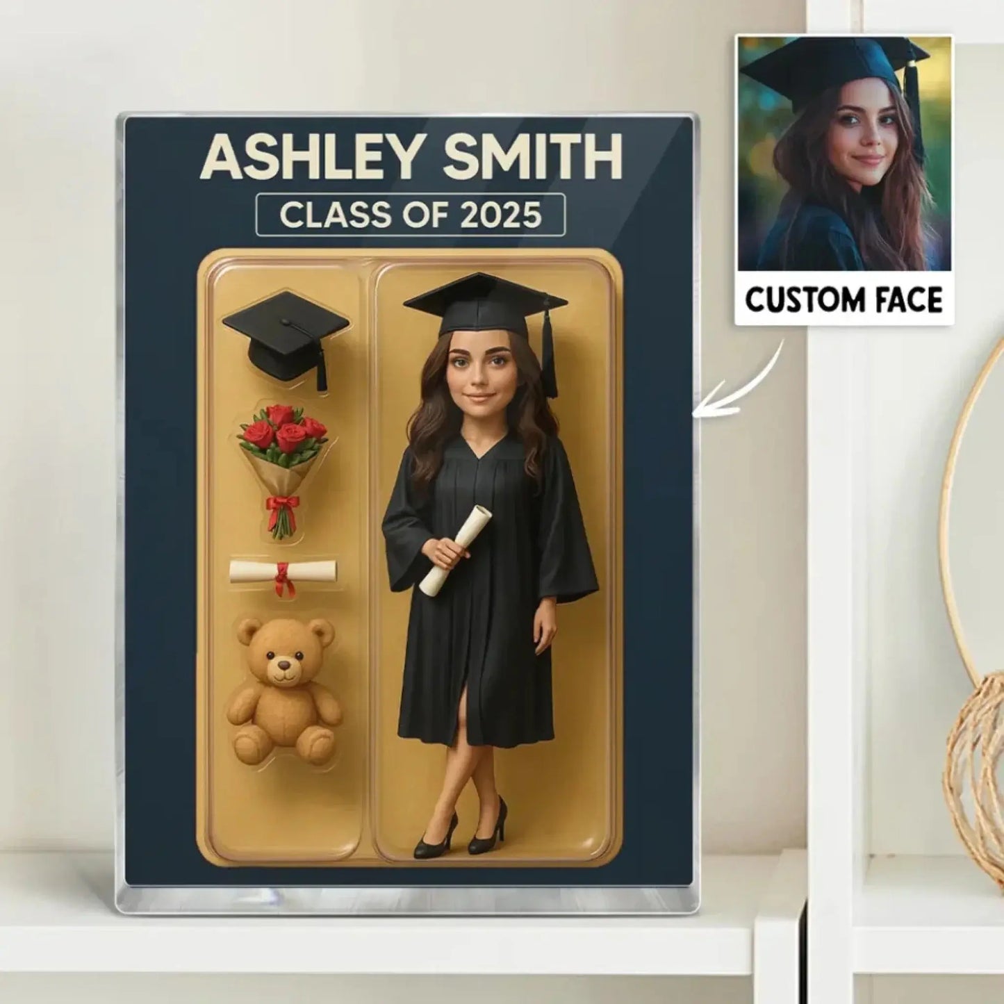 3D Graduation Action Figure Plaque – Personalized Acrylic Block – Unique Keepsake Gift for Graduates with Custom Packaging Look Ezcustomize