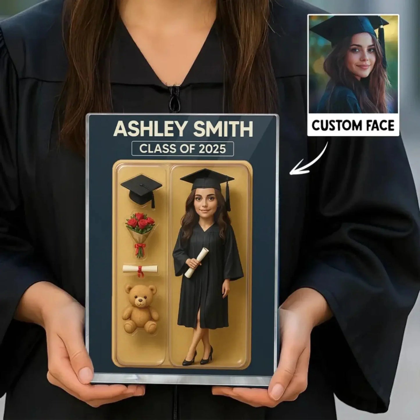 3D Graduation Action Figure Plaque – Personalized Acrylic Block – Unique Keepsake Gift for Graduates with Custom Packaging Look Ezcustomize