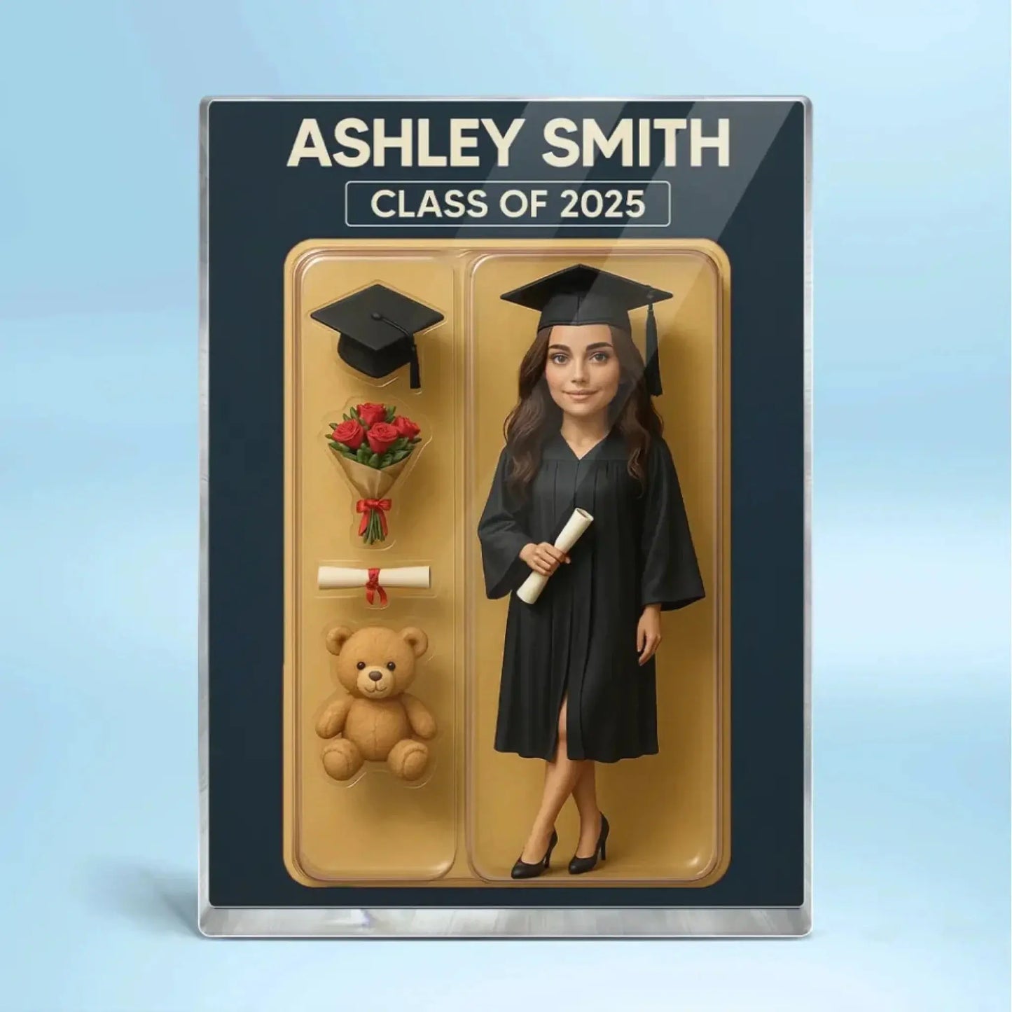 3D Graduation Action Figure Plaque – Personalized Acrylic Block – Unique Keepsake Gift for Graduates with Custom Packaging Look Ezcustomize