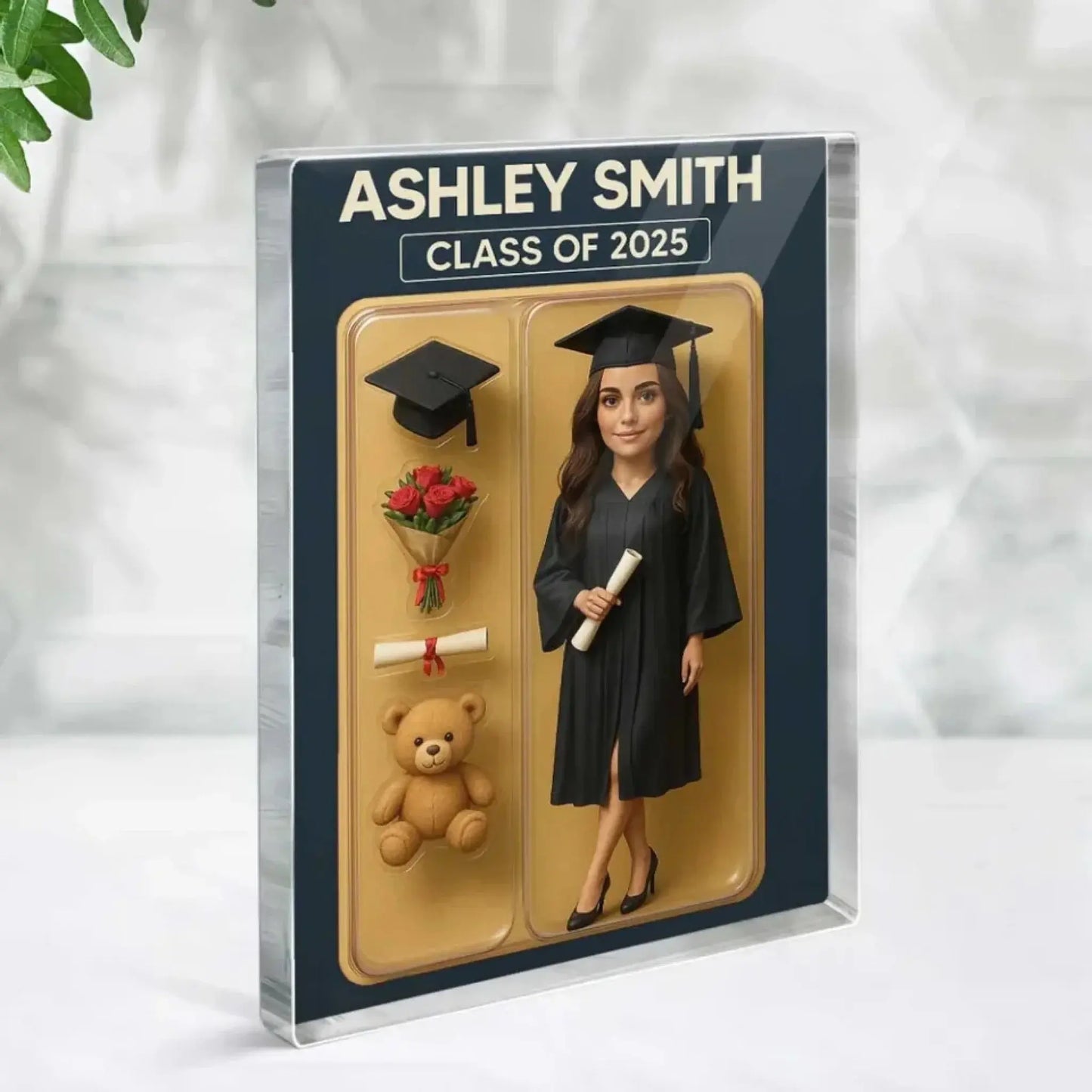 3D Graduation Action Figure Plaque – Personalized Acrylic Block – Unique Keepsake Gift for Graduates with Custom Packaging Look Ezcustomize