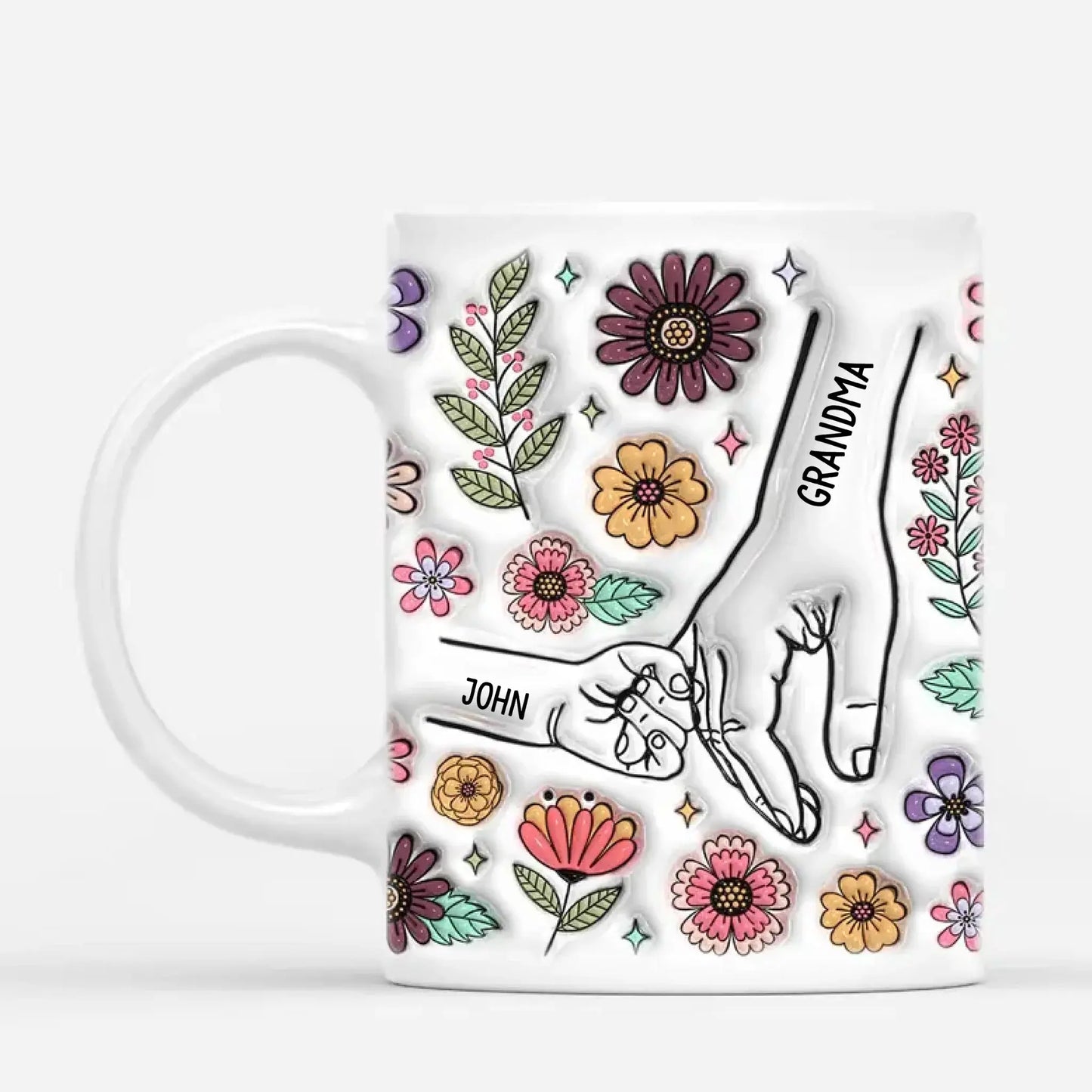 3D Printing Effect Holding Grandma’s Hand – Personalized Custom Coffee Mug – Heartfelt Birthday, Mother’s Day & Christmas Gift for Grandma Ezcustomize