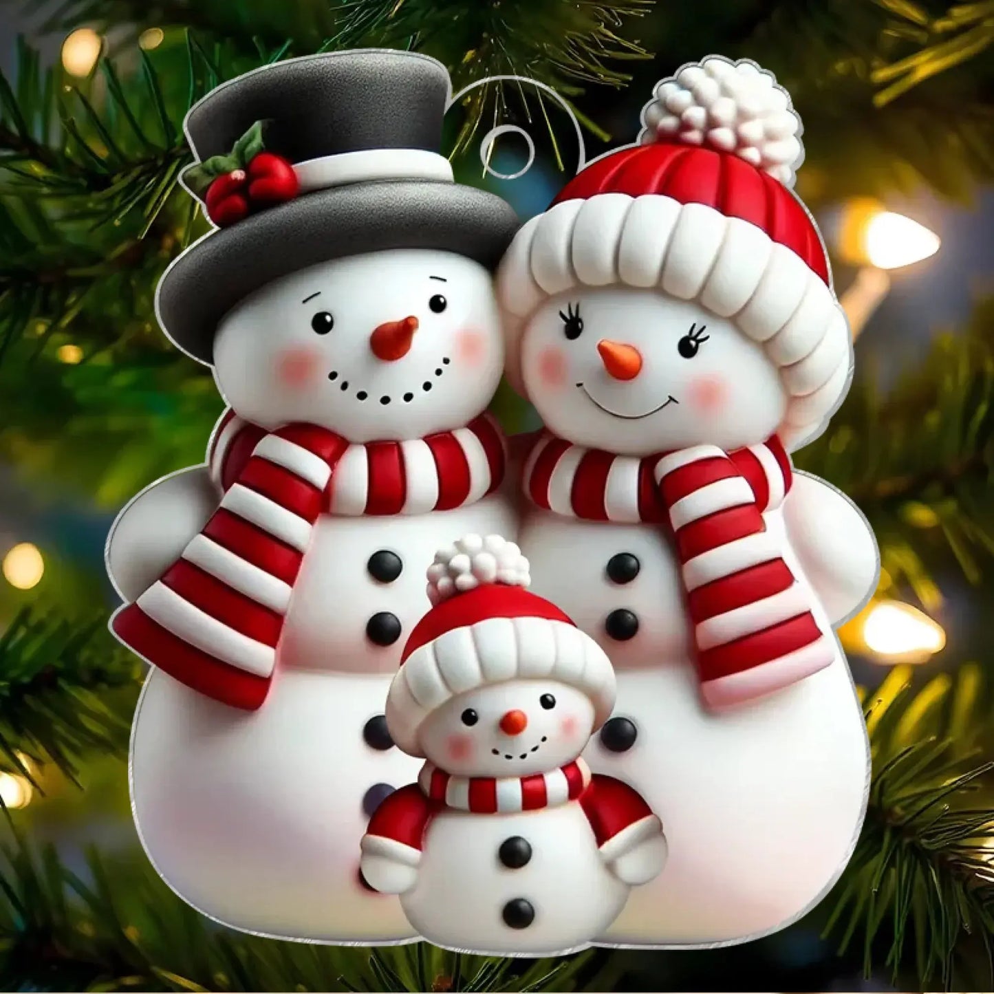 3D Snowman Family Christmas Ornament – Personalized Acrylic Decoration with Custom Names – Holiday Gift for Family, Grandparents, or Kids Ezcustomize