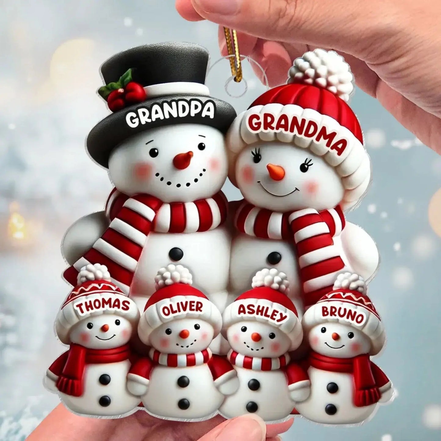 3D Snowman Family Christmas Ornament – Personalized Acrylic Decoration with Custom Names – Holiday Gift for Family, Grandparents, or Kids Ezcustomize