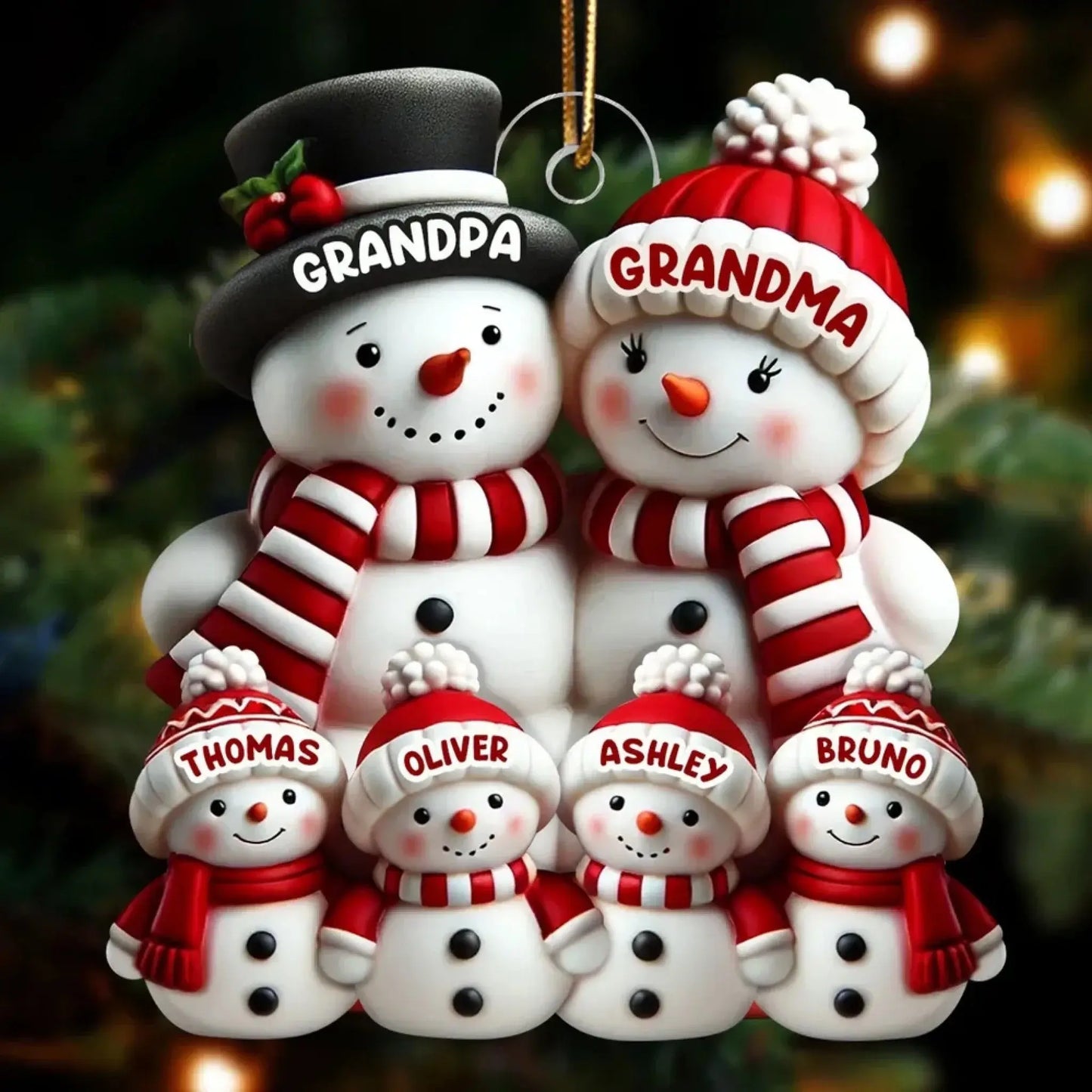 3D Snowman Family Christmas Ornament – Personalized Acrylic Decoration with Custom Names – Holiday Gift for Family, Grandparents, or Kids Ezcustomize