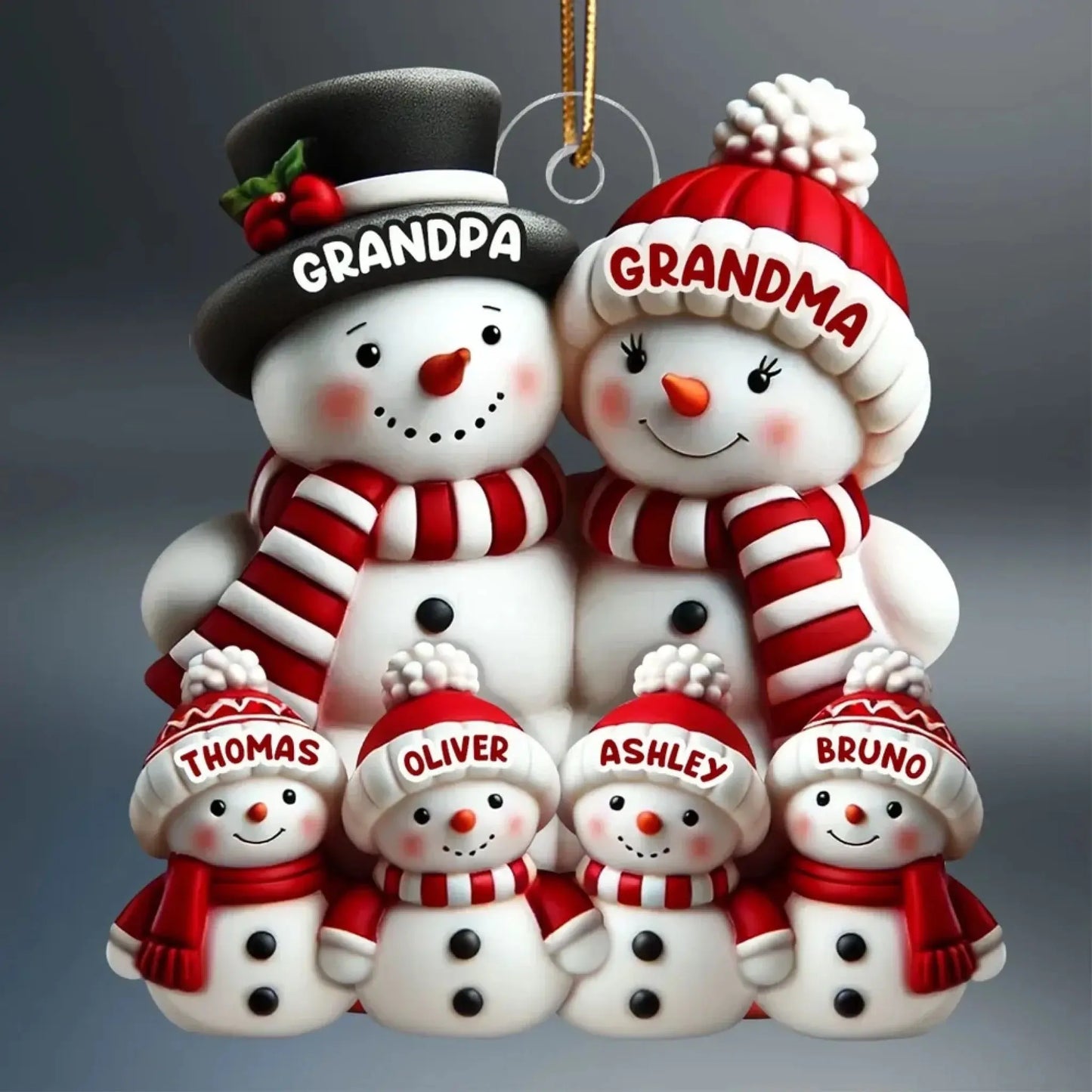 3D Snowman Family Christmas Ornament – Personalized Acrylic Decoration with Custom Names – Holiday Gift for Family, Grandparents, or Kids Ezcustomize