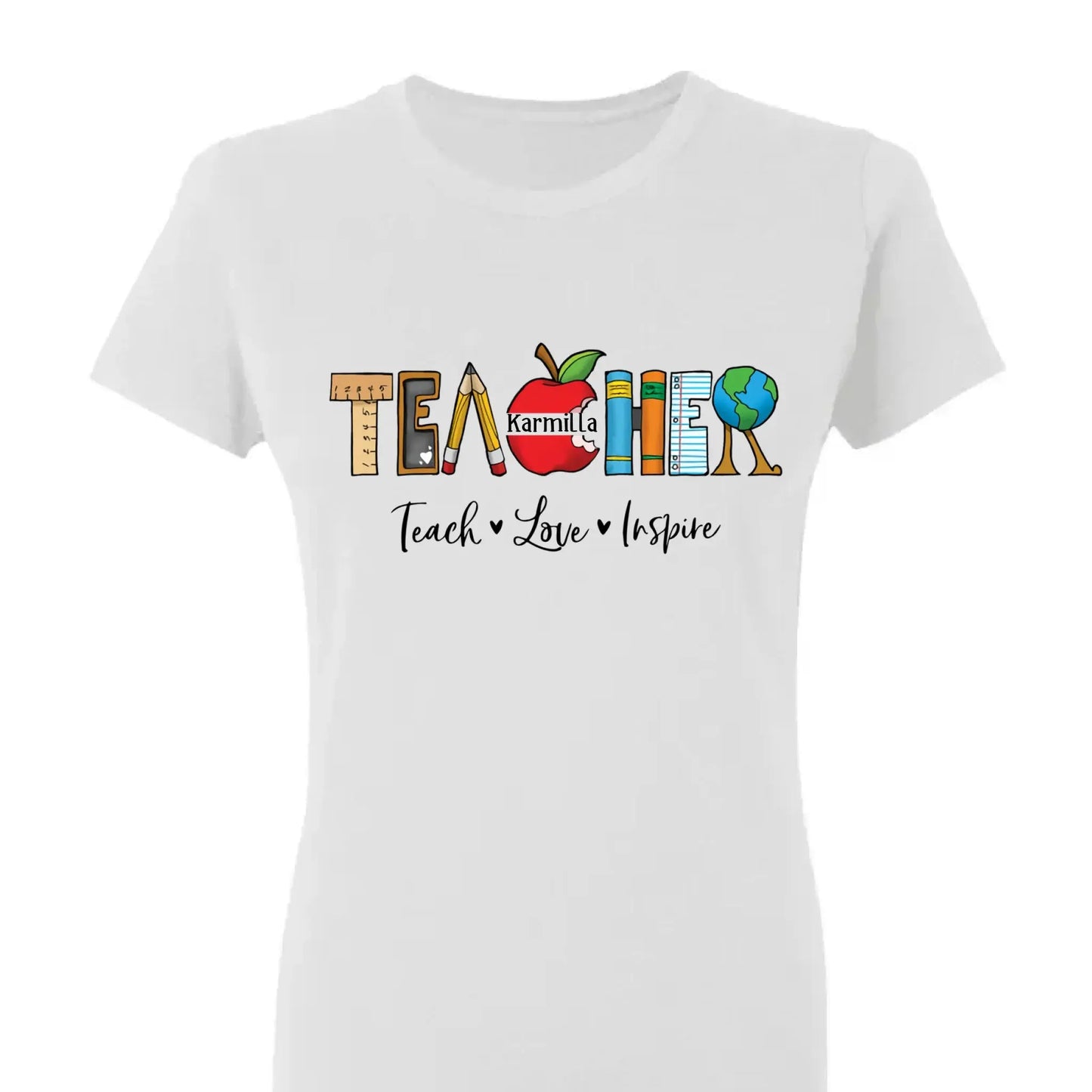 Personalized Teacher Shirt – Teach Love Inspire Back to School T-Shirt, First Grade Teacher Gift, Teacher Appreciation Tee Ezcustomize