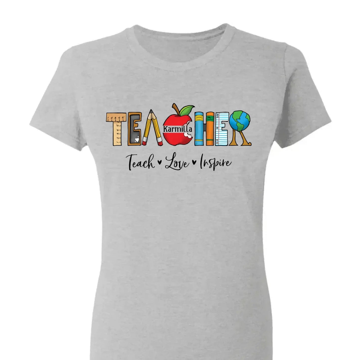 Personalized Teacher Shirt – Teach Love Inspire Back to School T-Shirt, First Grade Teacher Gift, Teacher Appreciation Tee Ezcustomize