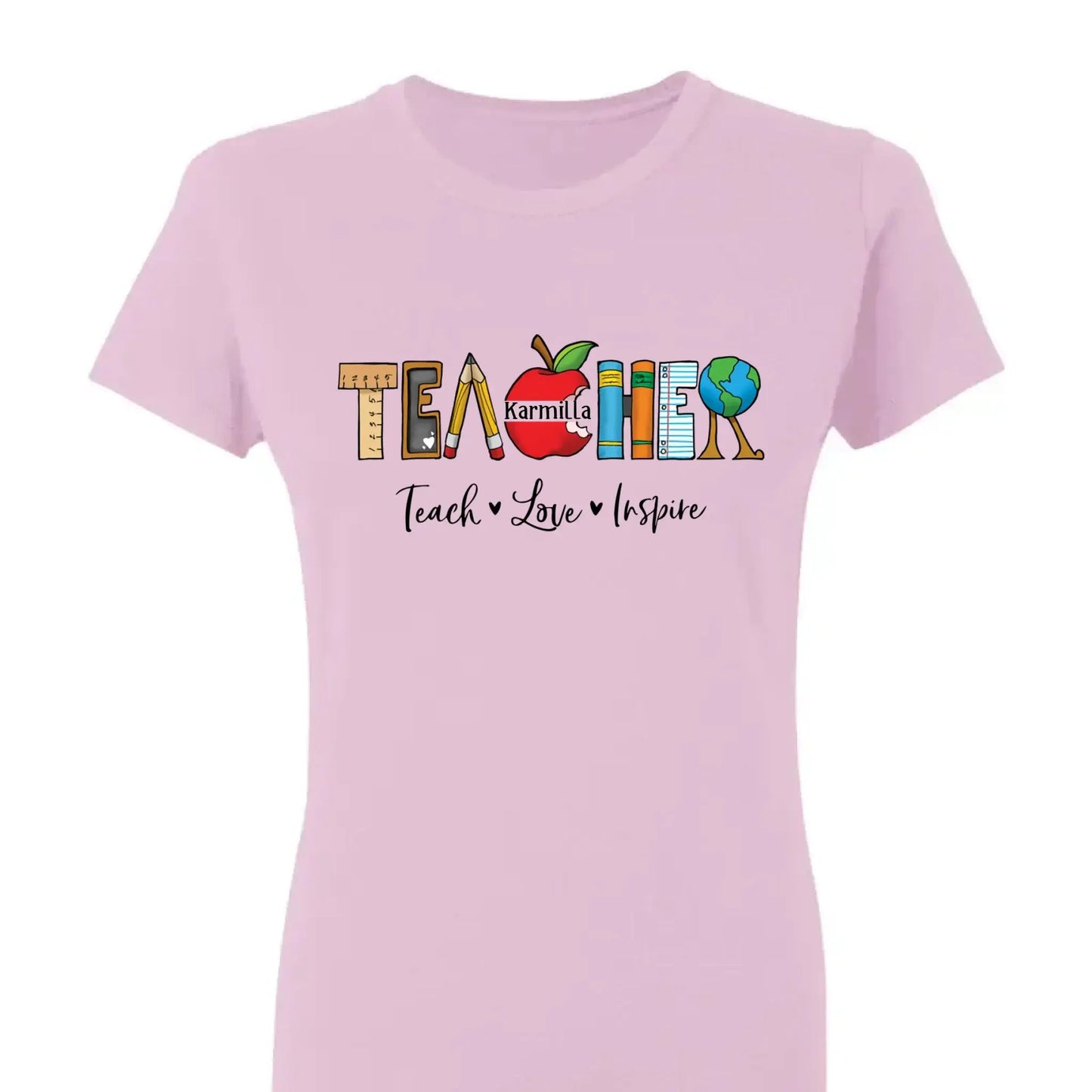 Personalized Teacher Shirt – Teach Love Inspire Back to School T-Shirt, First Grade Teacher Gift, Teacher Appreciation Tee Ezcustomize