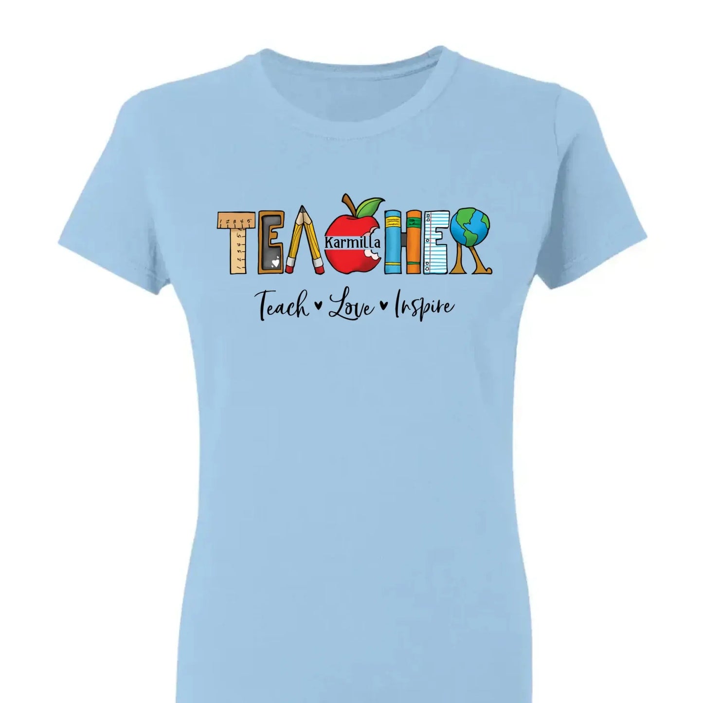 Personalized Teacher Shirt – Teach Love Inspire Back to School T-Shirt, First Grade Teacher Gift, Teacher Appreciation Tee Ezcustomize