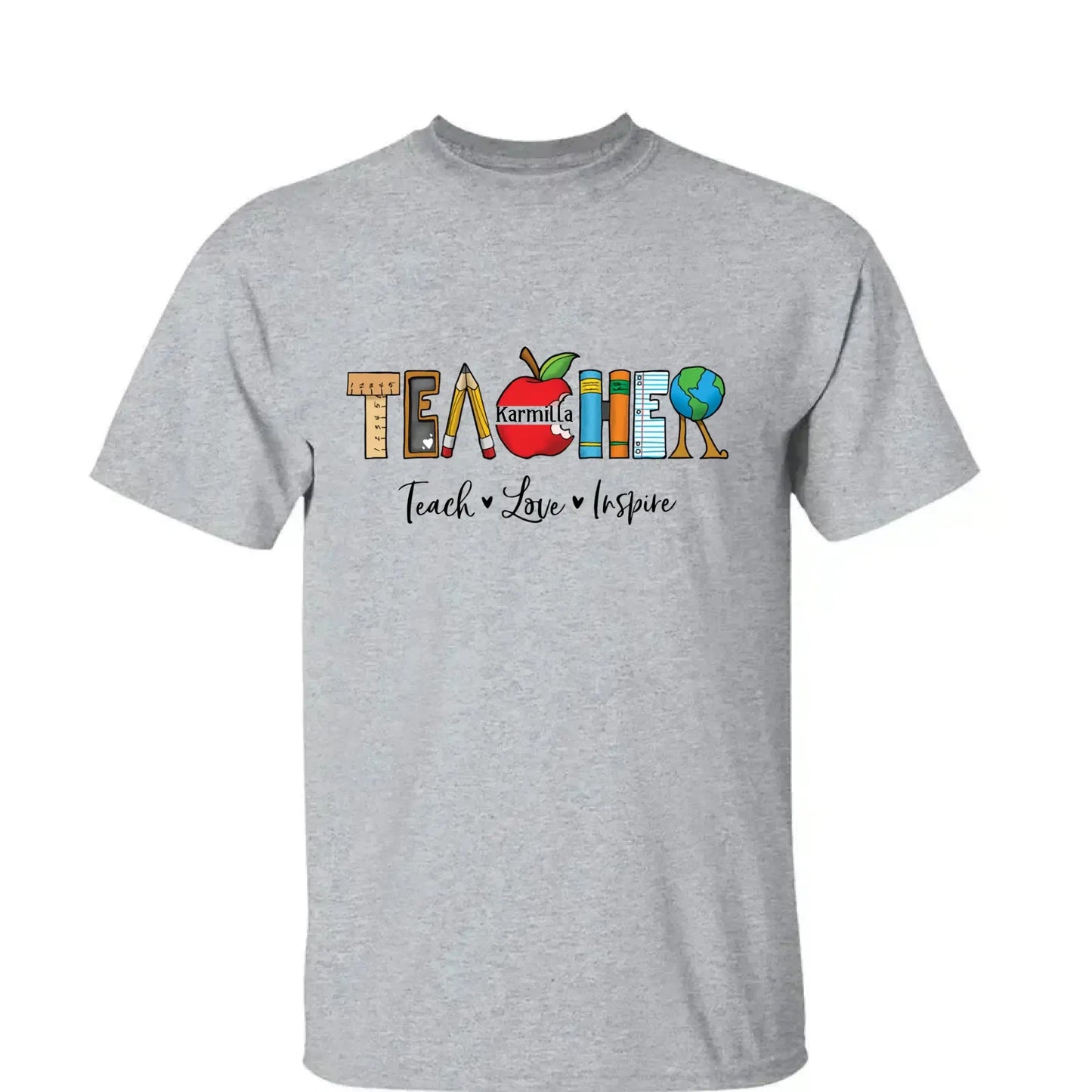 Personalized Teacher Shirt – Teach Love Inspire Back to School T-Shirt, First Grade Teacher Gift, Teacher Appreciation Tee Ezcustomize