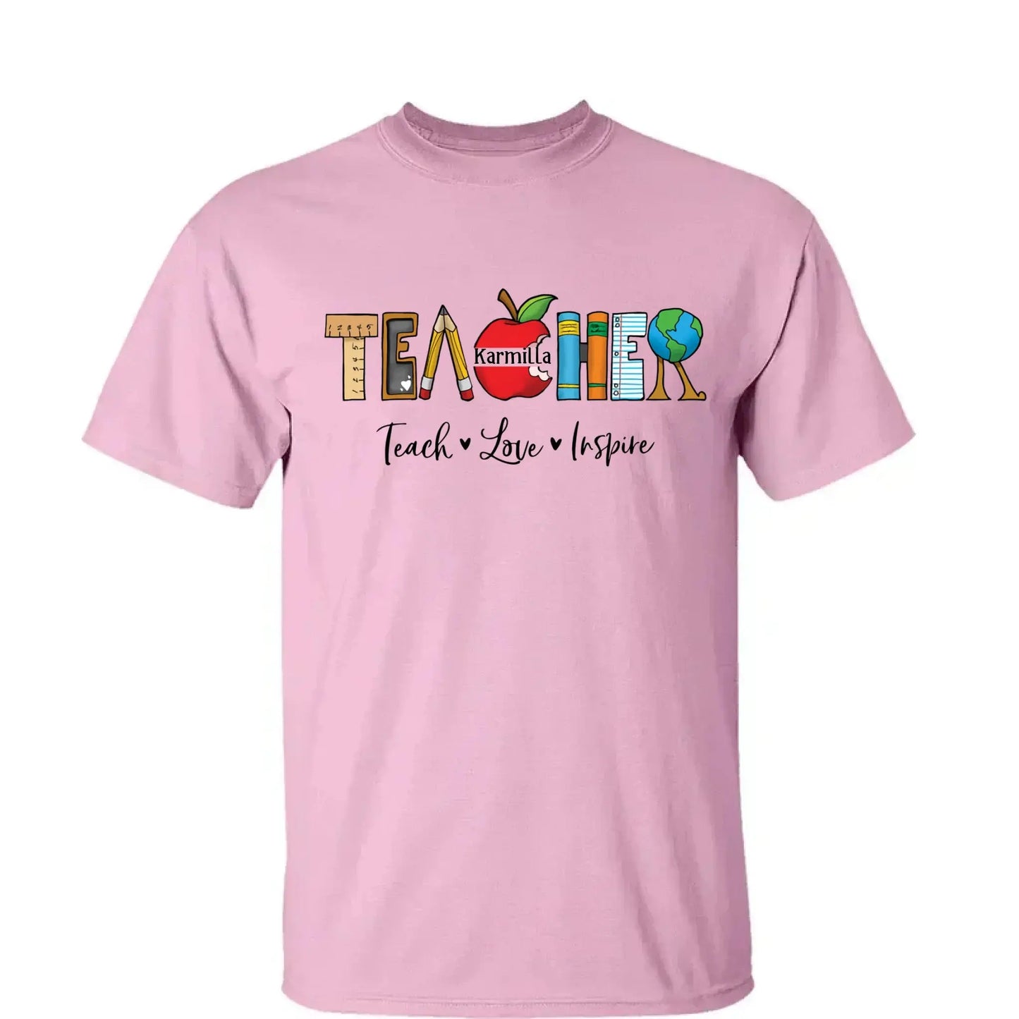 Personalized Teacher Shirt – Teach Love Inspire Back to School T-Shirt, First Grade Teacher Gift, Teacher Appreciation Tee Ezcustomize