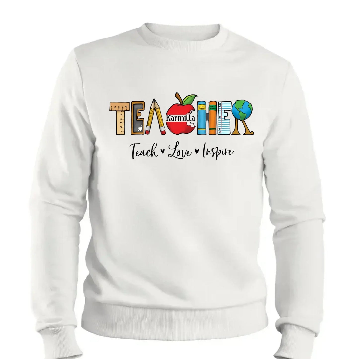 Personalized Teacher Shirt – Teach Love Inspire Back to School T-Shirt, First Grade Teacher Gift, Teacher Appreciation Tee Ezcustomize
