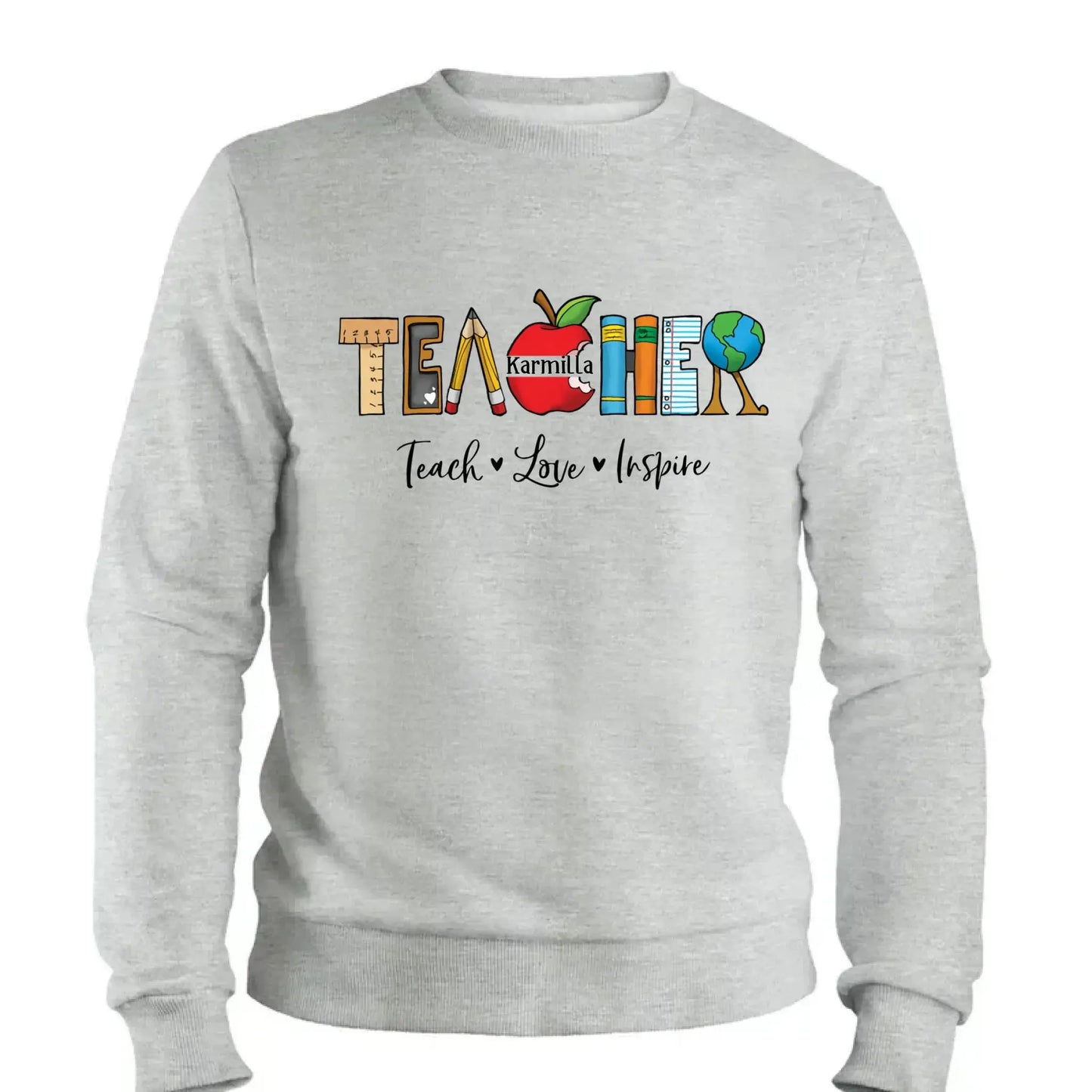 Personalized Teacher Shirt – Teach Love Inspire Back to School T-Shirt, First Grade Teacher Gift, Teacher Appreciation Tee Ezcustomize