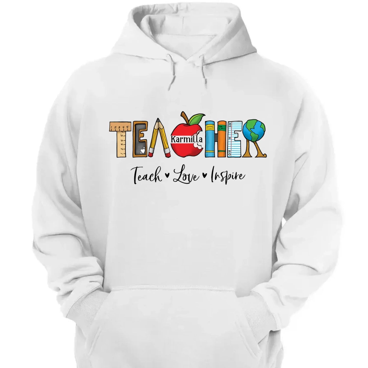 Personalized Teacher Shirt – Teach Love Inspire Back to School T-Shirt, First Grade Teacher Gift, Teacher Appreciation Tee Ezcustomize