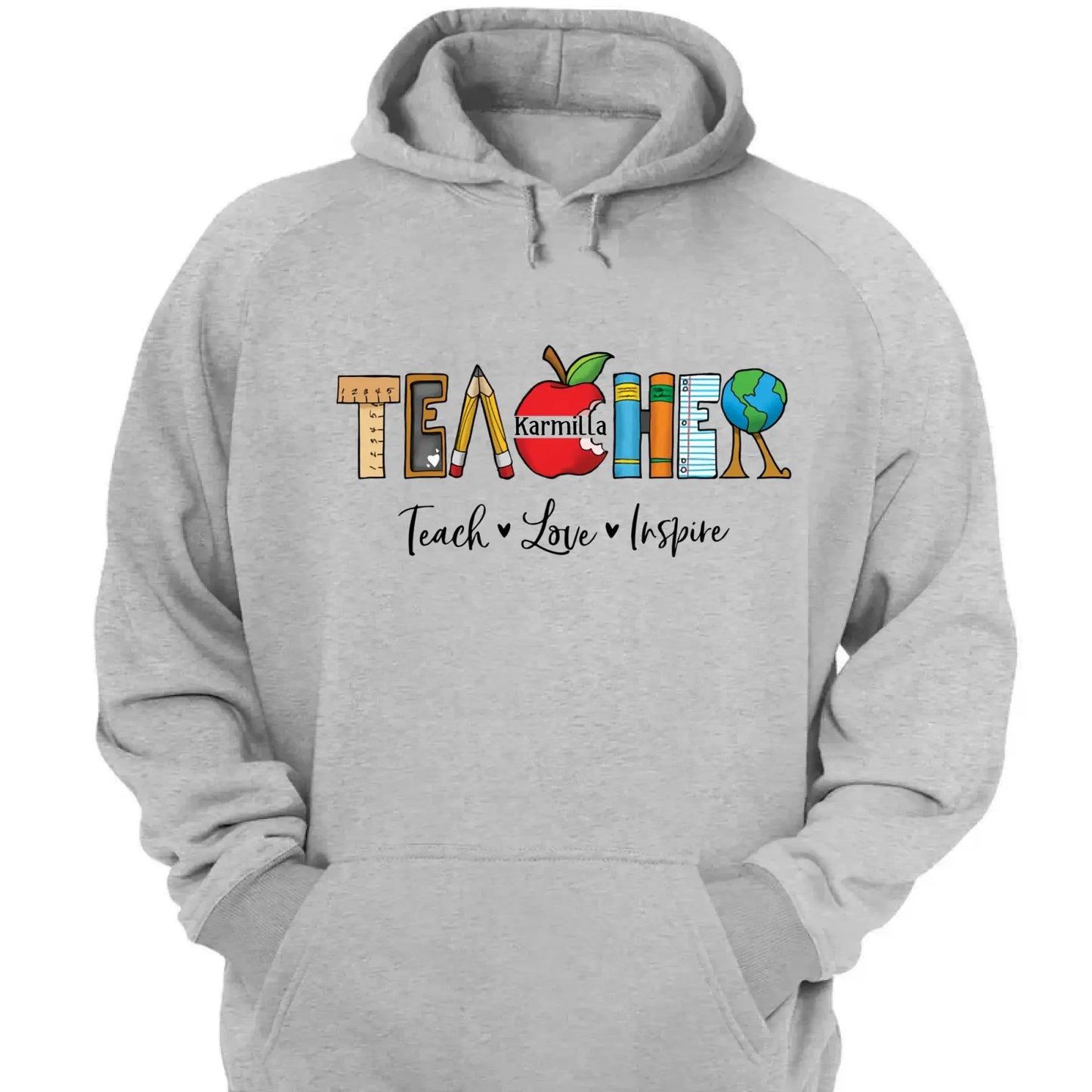 Personalized Teacher Shirt – Teach Love Inspire Back to School T-Shirt, First Grade Teacher Gift, Teacher Appreciation Tee Ezcustomize