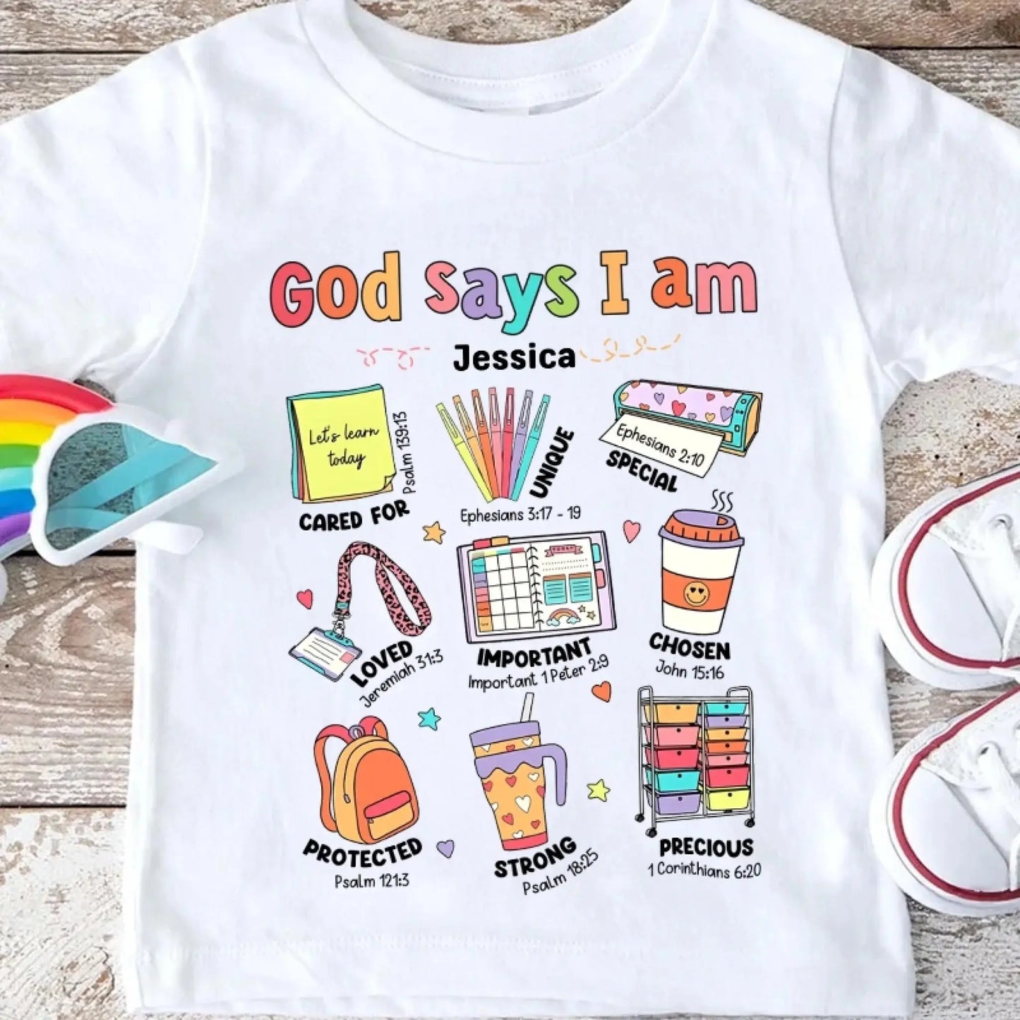 God Says I Am Teacher Shirt – Personalized Youth T-Shirt with Bible Verses, Back to School Faith-Based Gift for Teachers and Students Ezcustomize