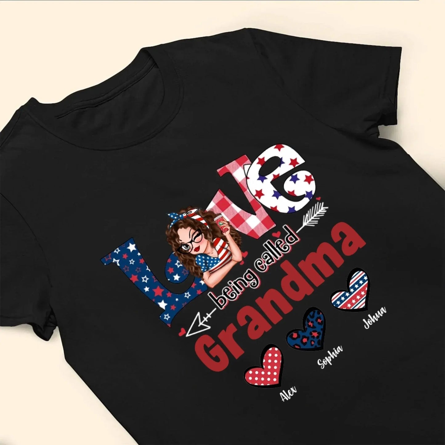 4th of July Grandma Shirt – Love Being Called Grandma Personalized T-Shirt – Custom Independence Day Gift for Nana, Mimi, Gigi Ezcustomize