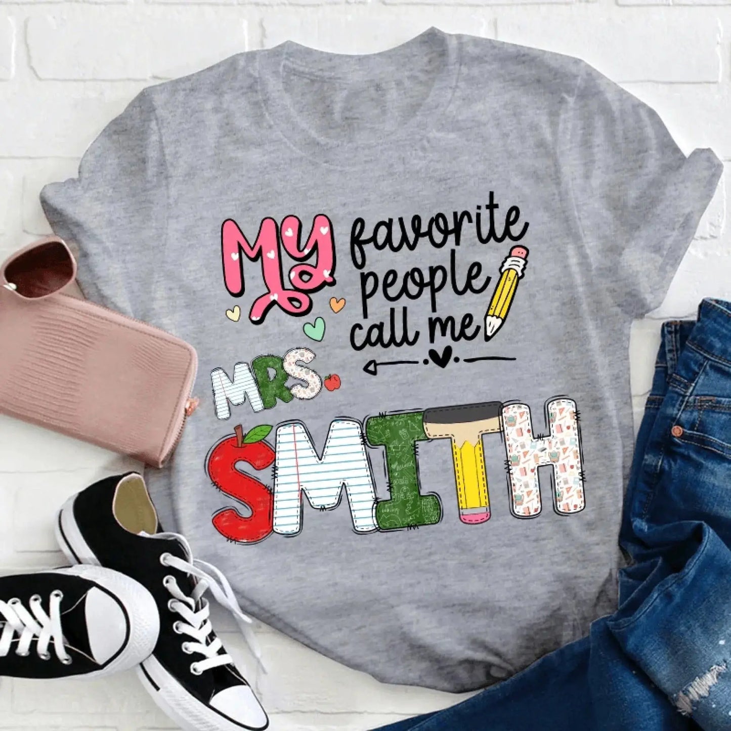 Personalized Teacher Shirt – My Favorite People Call Me Teacher – Custom Name Back to School Gift, Funny Teacher Tee for First Day, Birthday, Appreciation Ezcustomize