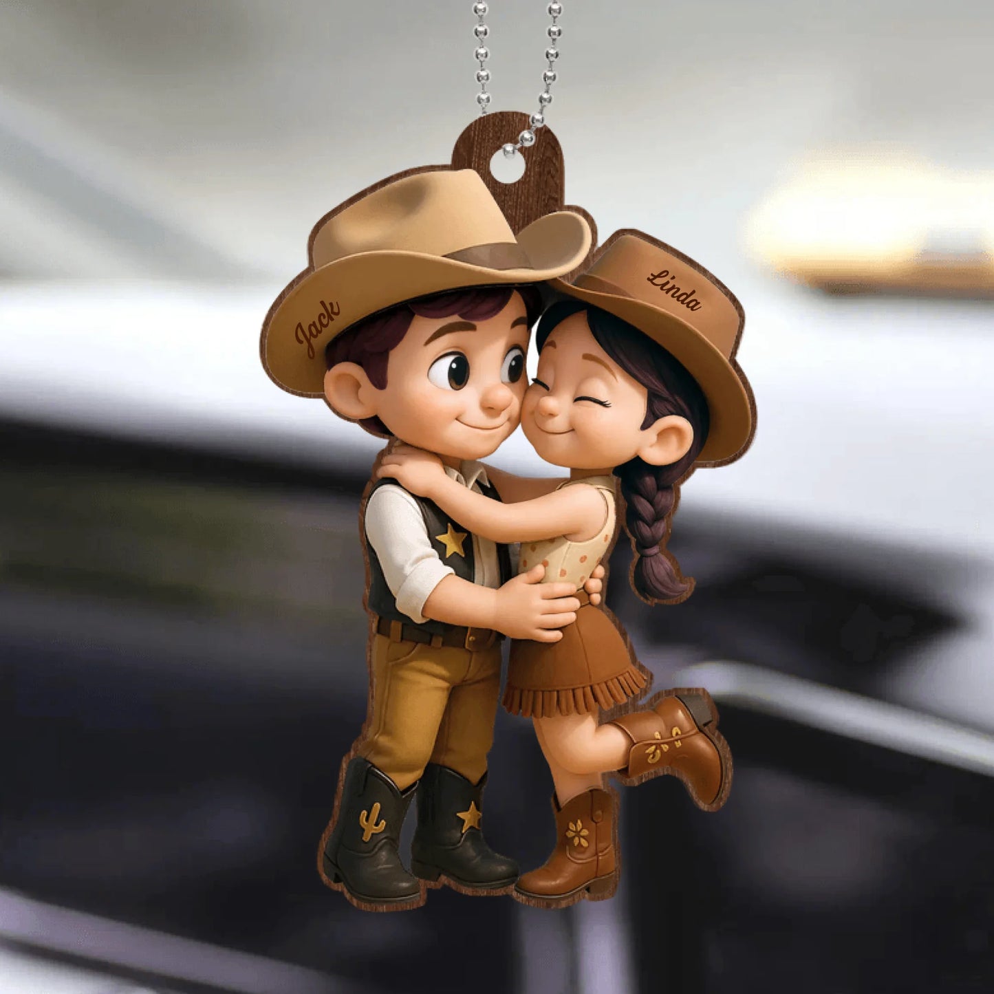Cowboy & Cowgirl Personalized Acrylic Car Hanger – Cute Couple Gift for Rearview Mirror Decoration