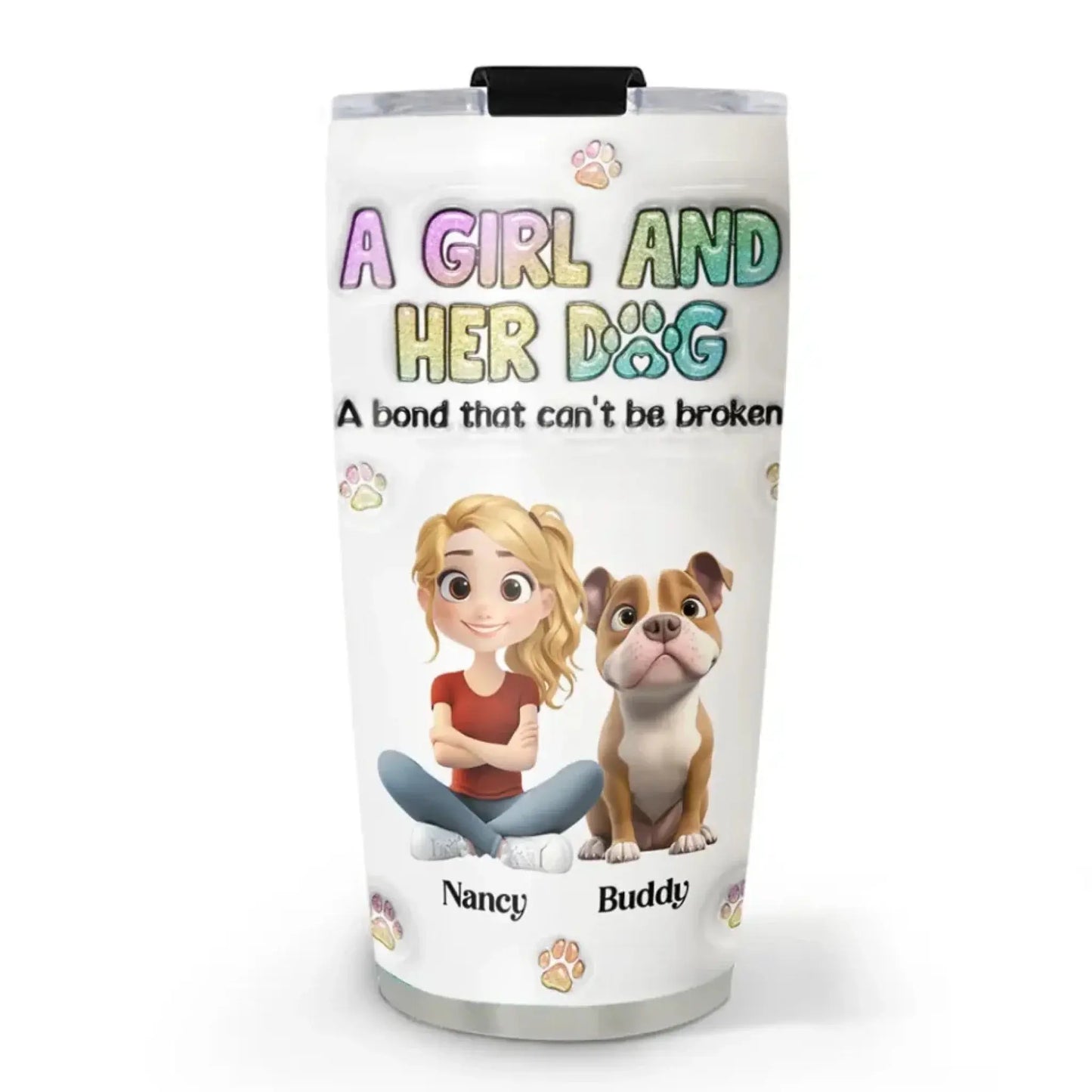 A Girl and Her Dog – Personalized 3D Inflated Effect Tumbler, Custom Gift for Dog Lovers Ezcustomize